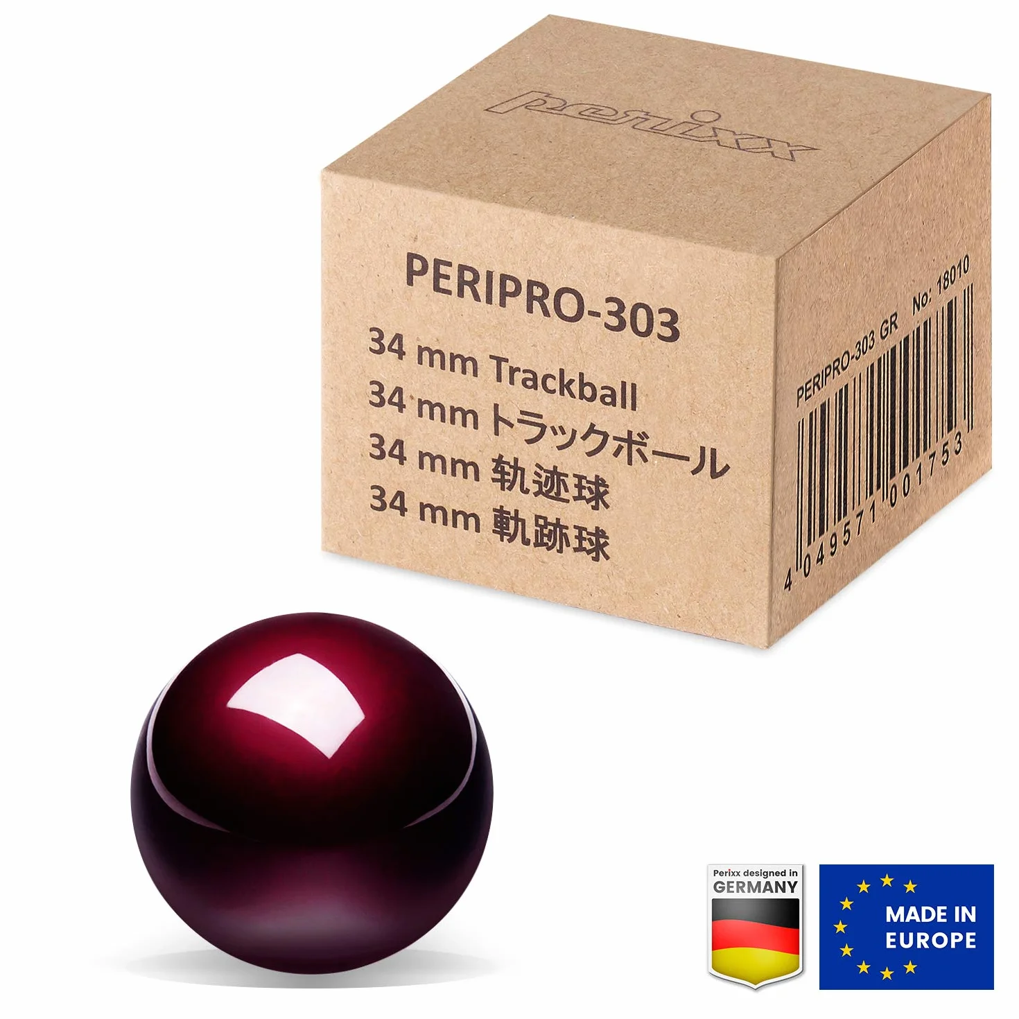Perixx 34 mm Trackball - Błyszczące Wykończenie - Prędkość - Kompatybilny z M570 Trackball - Czerwony
