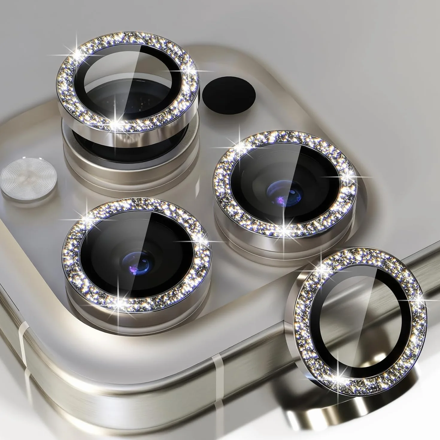 Yamobi Bling osłona obiektywu do aparatu iPhone 16 Pro Max i Pro, ochrona aparatu, szkło hartowane ze strasem, ochrona aparatu iPhone 16 Pro / Pro Max, 3 sztuki