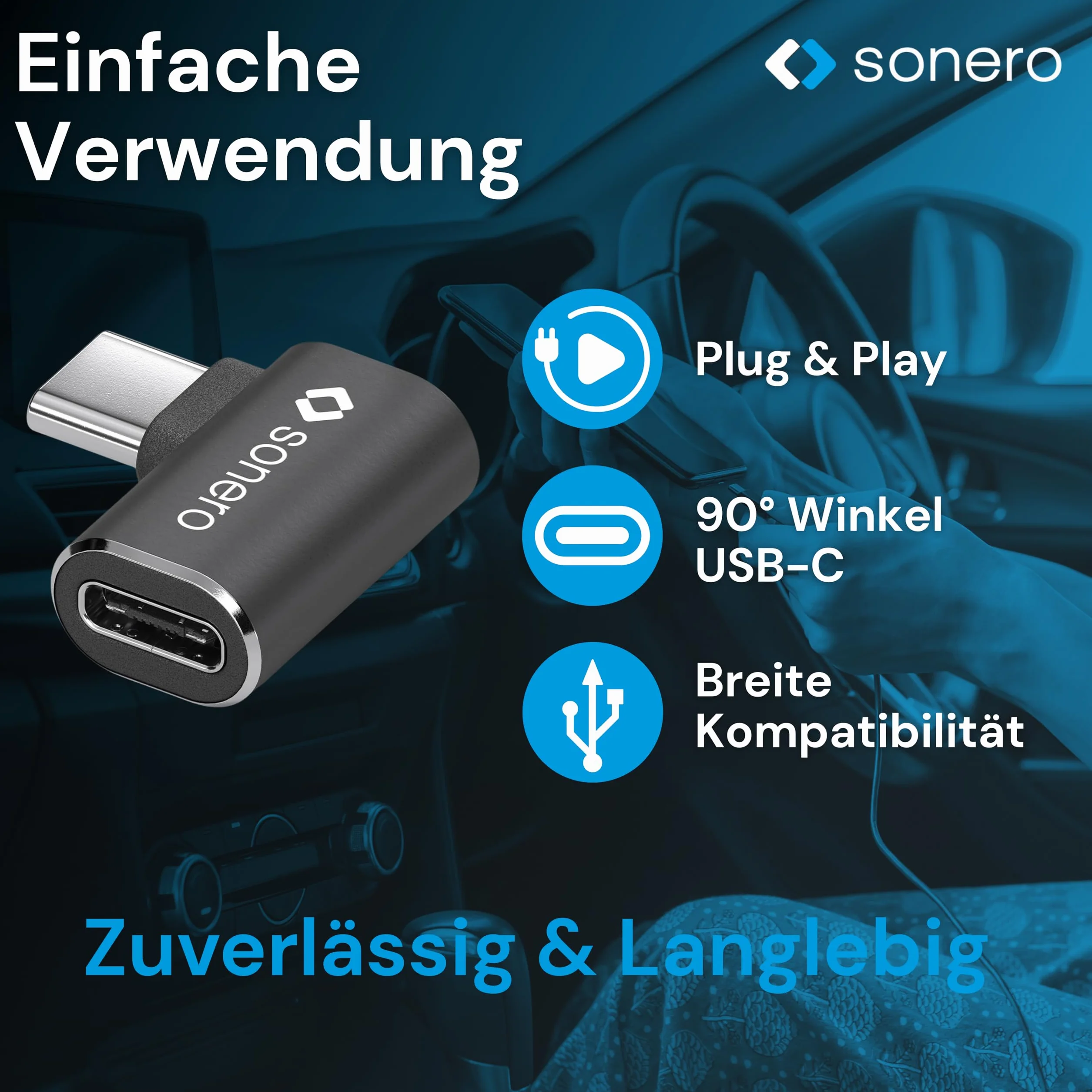 Sonero Adapter USB-C 90° 40 Gbps 240 W 8K60Hz Aluminiowa Obudowa Czarna