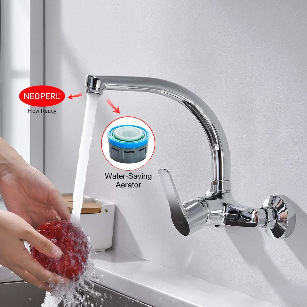 Ibergrif M16357 Star, Wall Kitchen Faucet, Kran do zlewu Monomando, Chrome, Silver
