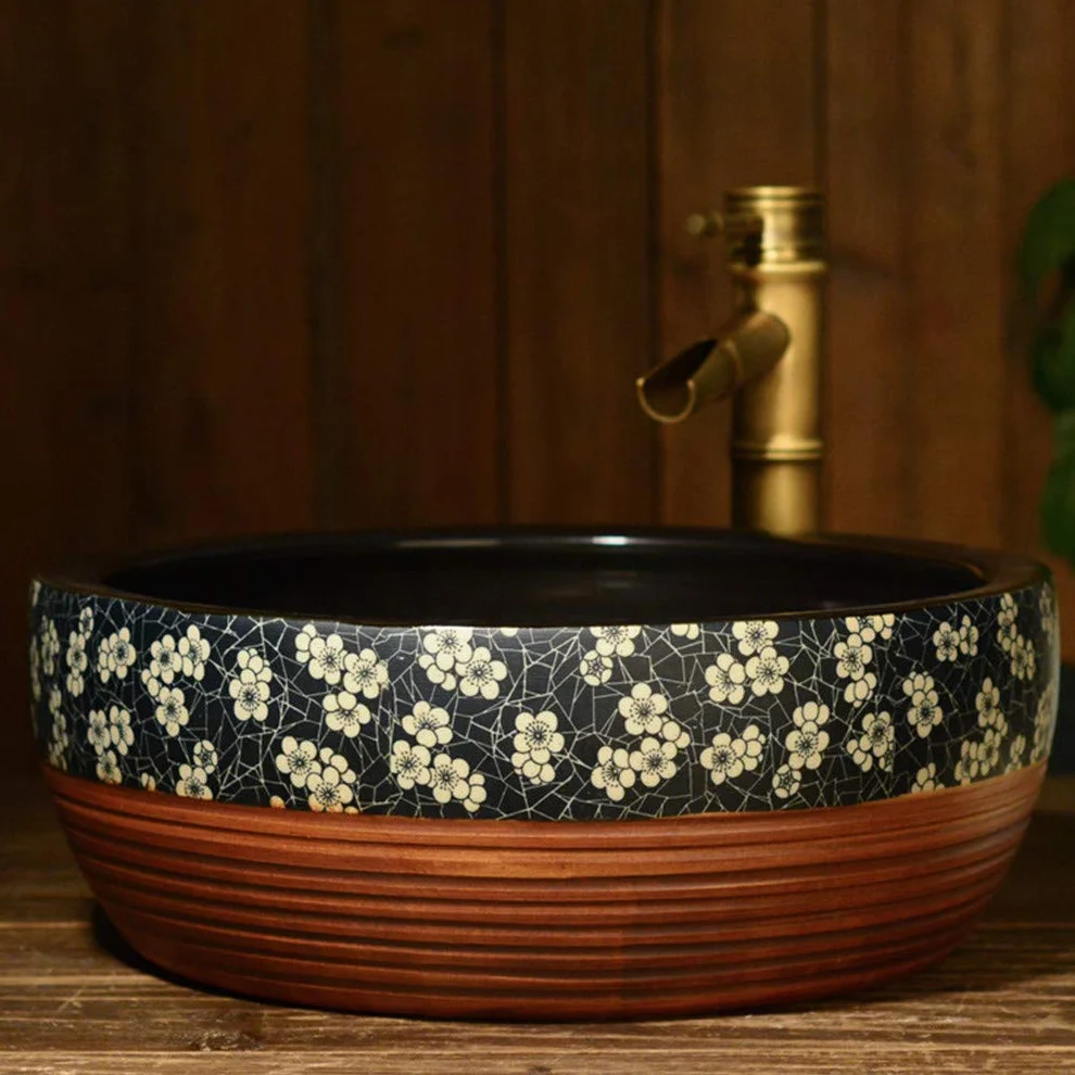 Ceramiczna Umywalka Nablatowa, Okrągła Umywalka, Ceramiczna Umywalka Plum Crack, Umywalki Łazienkowe, Dekoracyjna Umywalka Hotelowa W Stylu Retro, Umywalka Korytarzowa, 4