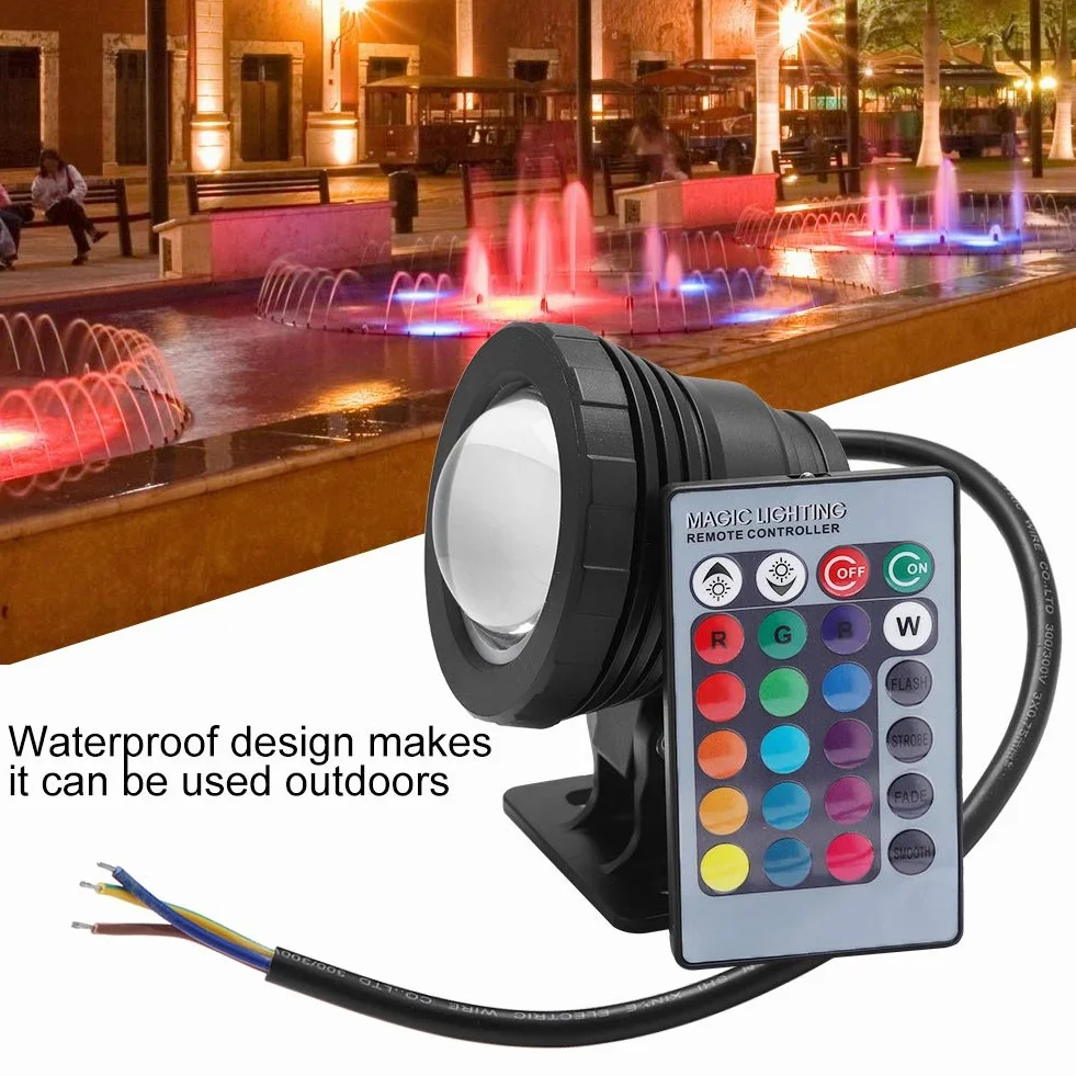 Podwodne światło LED RGB, Zdalnie Sterowany Wodoodporny Reflektor LED RGB do Zewnętrznego Reflektora Ogrodowego, Fontanny Krajobrazowej (Aluminium pokryte czarnym tworzywem