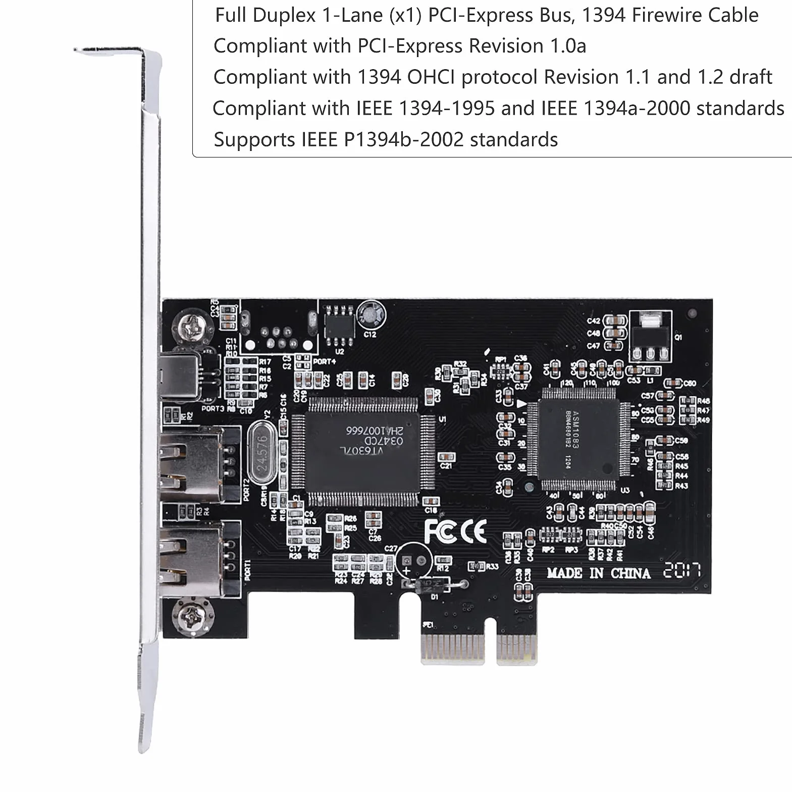 Karta PCIe Firewire do 10, IEEE 1394 4-portowy kontroler adaptera PCI Express (3 x 6 pinów i 1 x 4-pinowy), adapter 1394a PCI-E Firewire 800 do 7/8/Mac OS z kablem