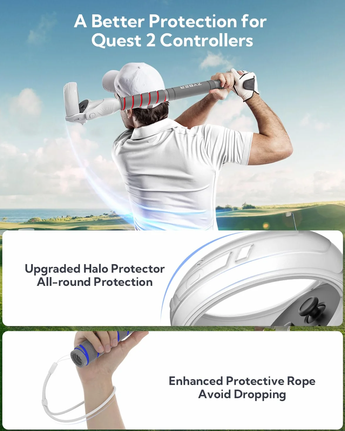 ZYBER Uchwyt 3 w 1 do Oculus Quest 2, VR Gorilla Tag długie ramiona do Meta Quest 2 Beat Saber Golf Club Baseball