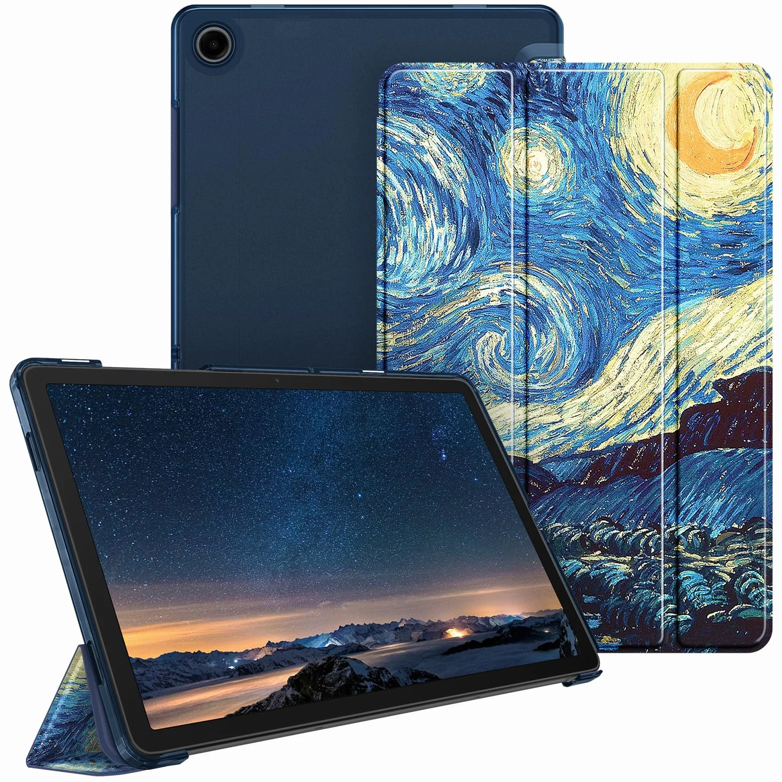 FINTIE, Etui SlimShell do Samsung Galaxy Tab A9+ / A9 Plus 11 cali 2023, SM-X210/X216/X218, lekka, przejrzysta, matowa tylna obudowa z funkcją automatycznego budzenia/uśpienia, niebieski gwiaździsty
