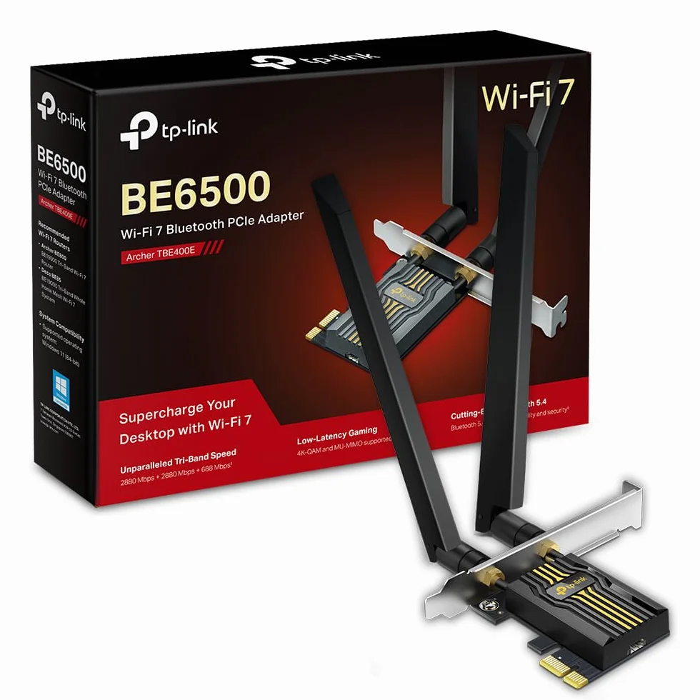 TP-Link Archer TBE400E PCIe Wi-Fi 7 Bluetooth 5.4 Adapter | BE6500 Tri-Band 6 500 Mbps | OFDMA, MU-MIMO, WPA3 | Kompatybilny z Windows 11