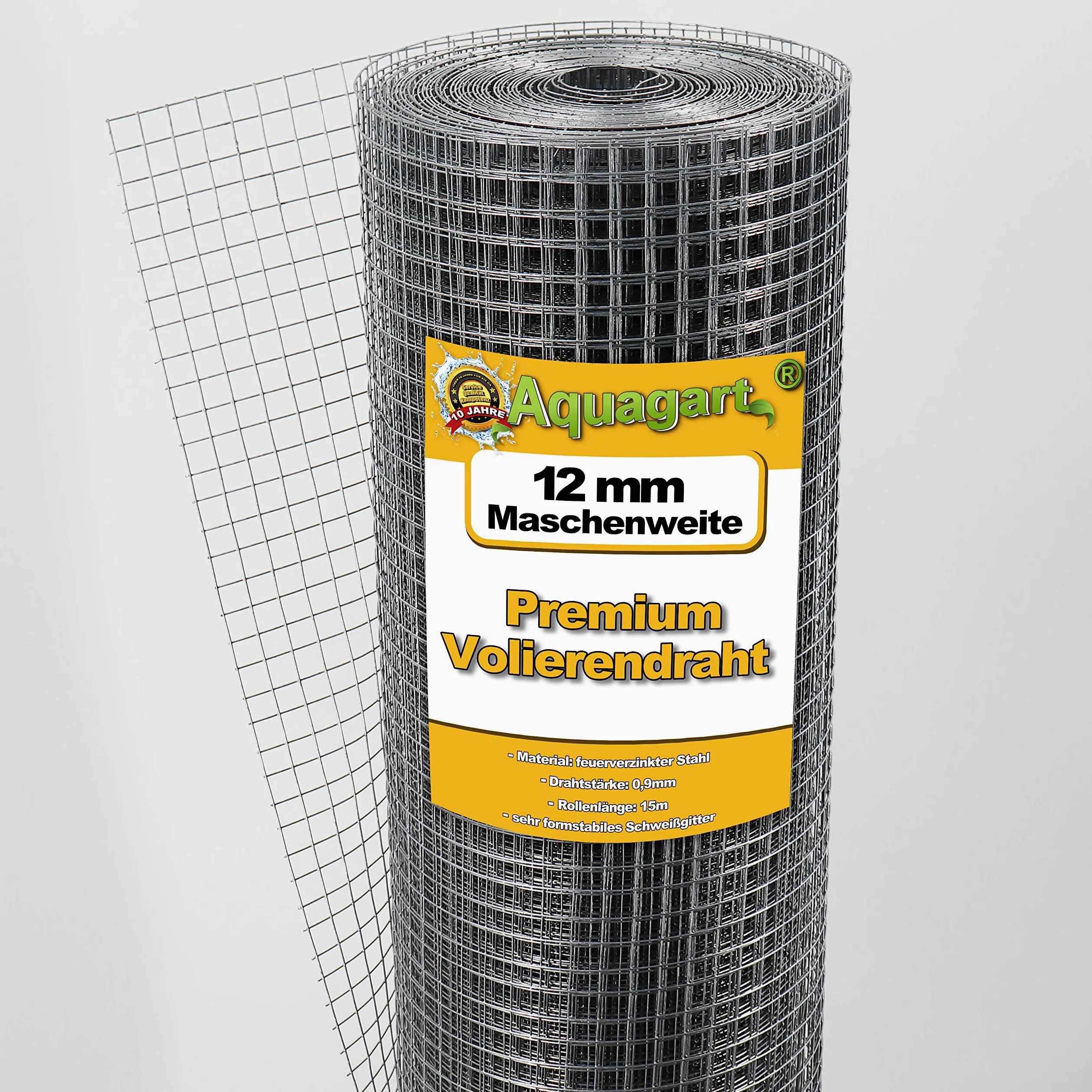 Aquagart® Siatka druciana do wolierów, 15 m x 1 m, siatka druciana, szerokość oczek 12 mm, ocynkowany ogrodzenie z siatki drucianej, wytrzymała siatka spawalnicza