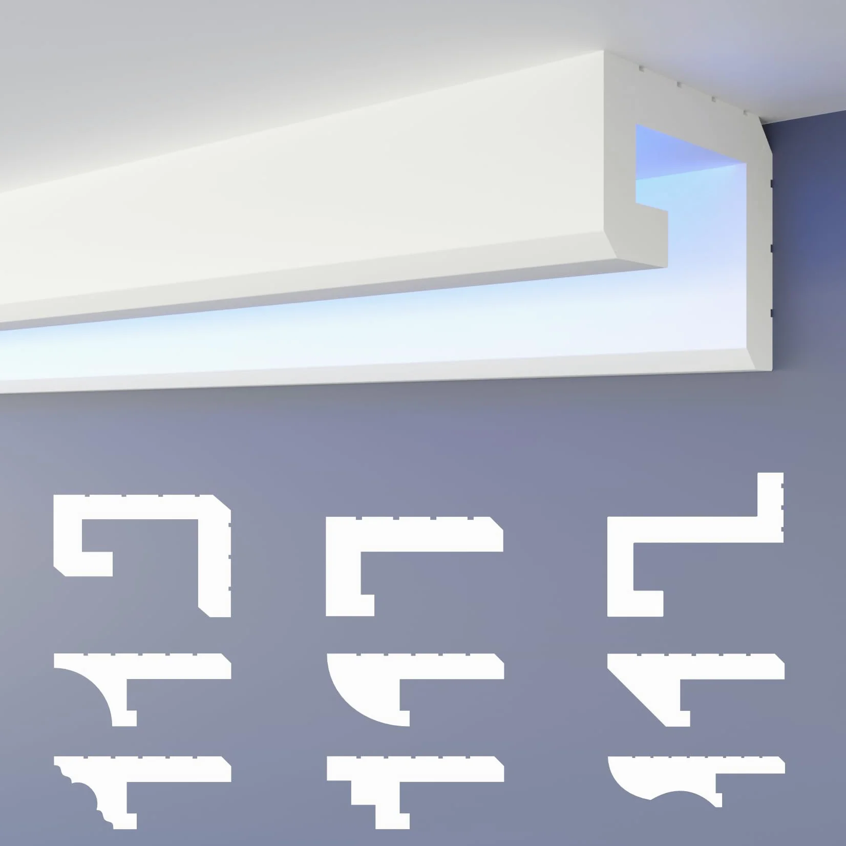 HEXIMO Listwy przysufitowe LED ze szczeliną cienia, oświetlenie pośrednie Listwy przysufitowe ze styropianu XPS do sufitów gipsowo-kartonowych, dekoracyjne listwy sufitowe (10,2 metra HLED 2)