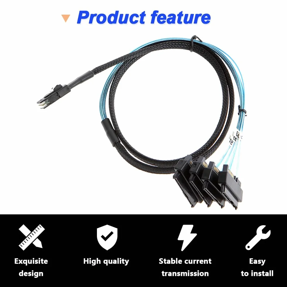 Xiatiaosann Kabel Mini SAS do SAS, 36 pinów SFF-8087 Host do SAS SFF8087 do SFF-8482 wtyczka 4 x SAS 29 Pin z kablem SATA Power Splitter z kablem SATA Power Splitter (50 cm/1,64 FT)