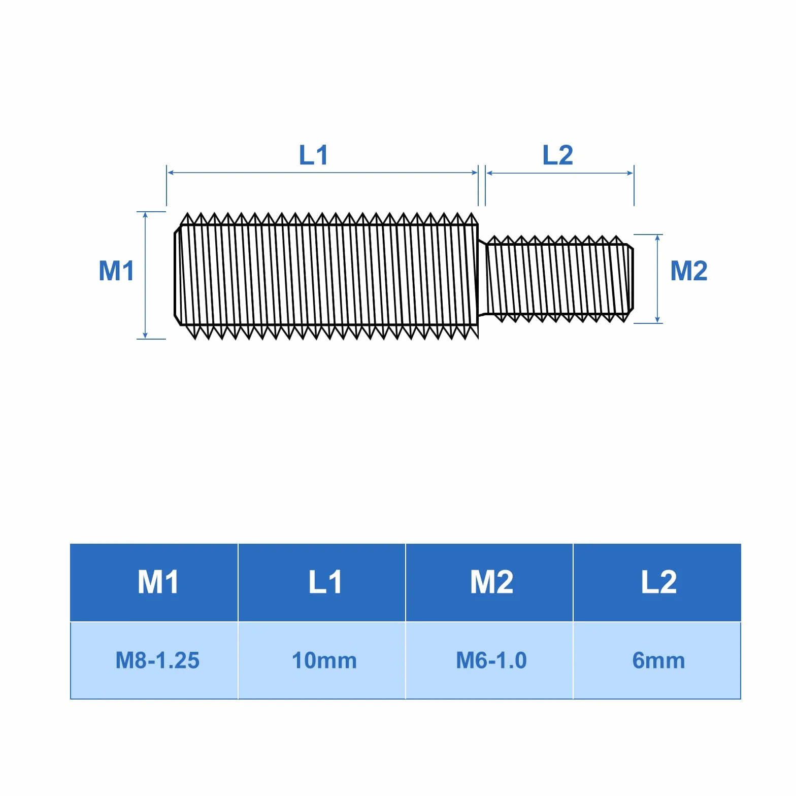 QUARKZMAN Podwójny gwintowany trzpień M6 x 6 mm do M8 x 10 mm, adapter redukcyjny ze stali nierdzewnej 304 do montażu mebli maszyn