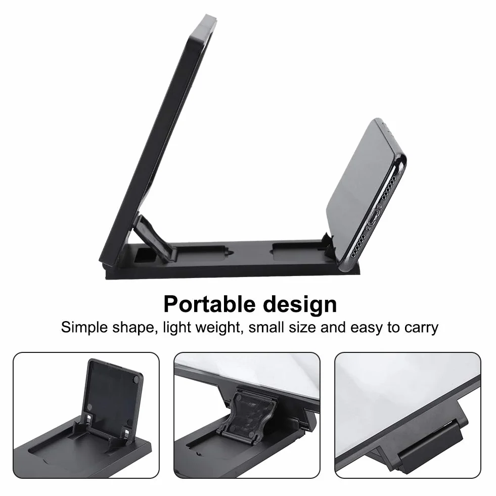 7-calowa Lupa do Ekranu Telefonu, Wideo HD do Telefonu Komórkowego 3D Lupa Ekran Projektora z Głośnikiem, do Filmów, Wideo i Gier, Przydatny Gadżet Techniczny (BLACK)