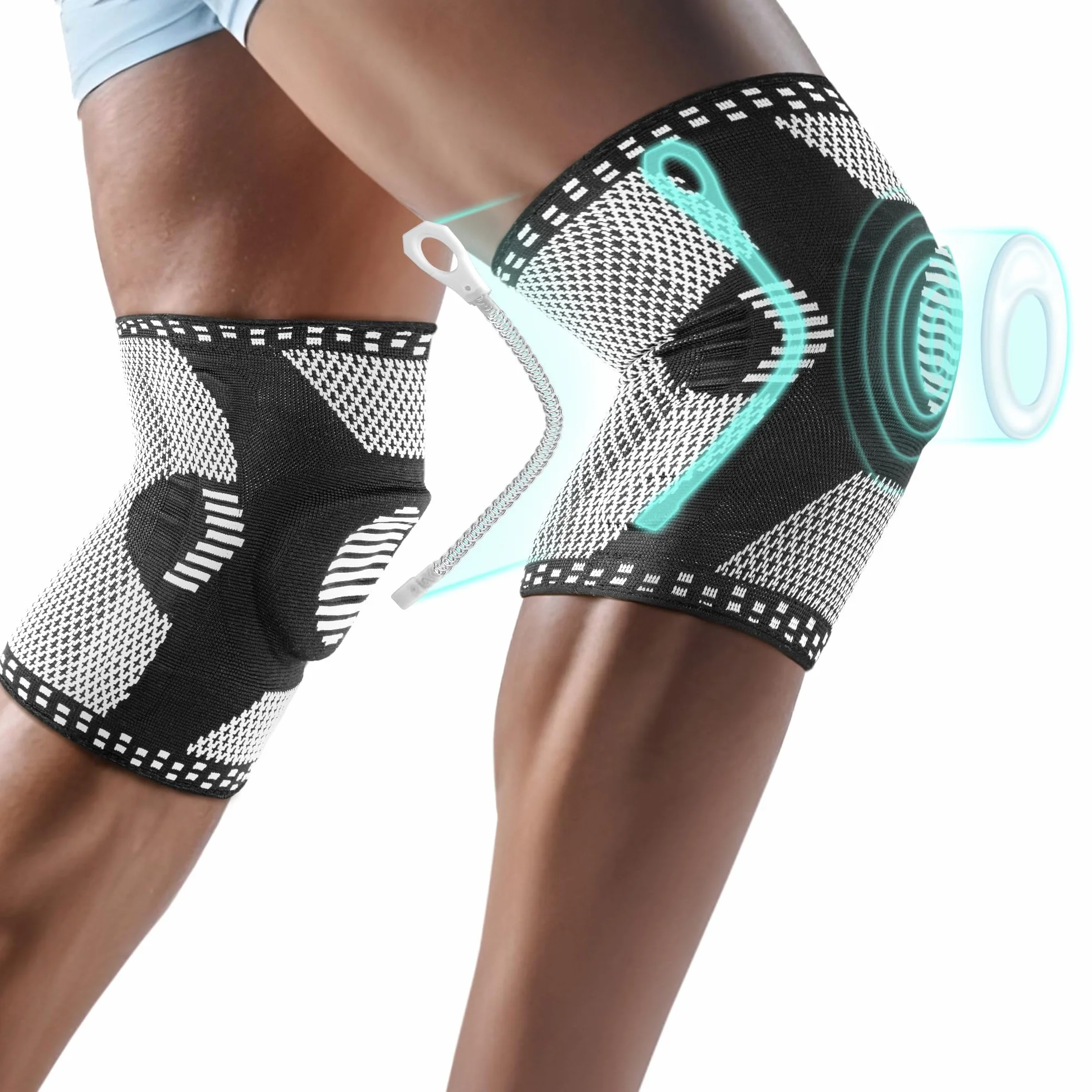 Cozlow Knee Brace for Arthritis & Torn Meniscus Relief (M, 41-46 cm), 2 Black Knee Compression Sleeves w/ Patella Pad