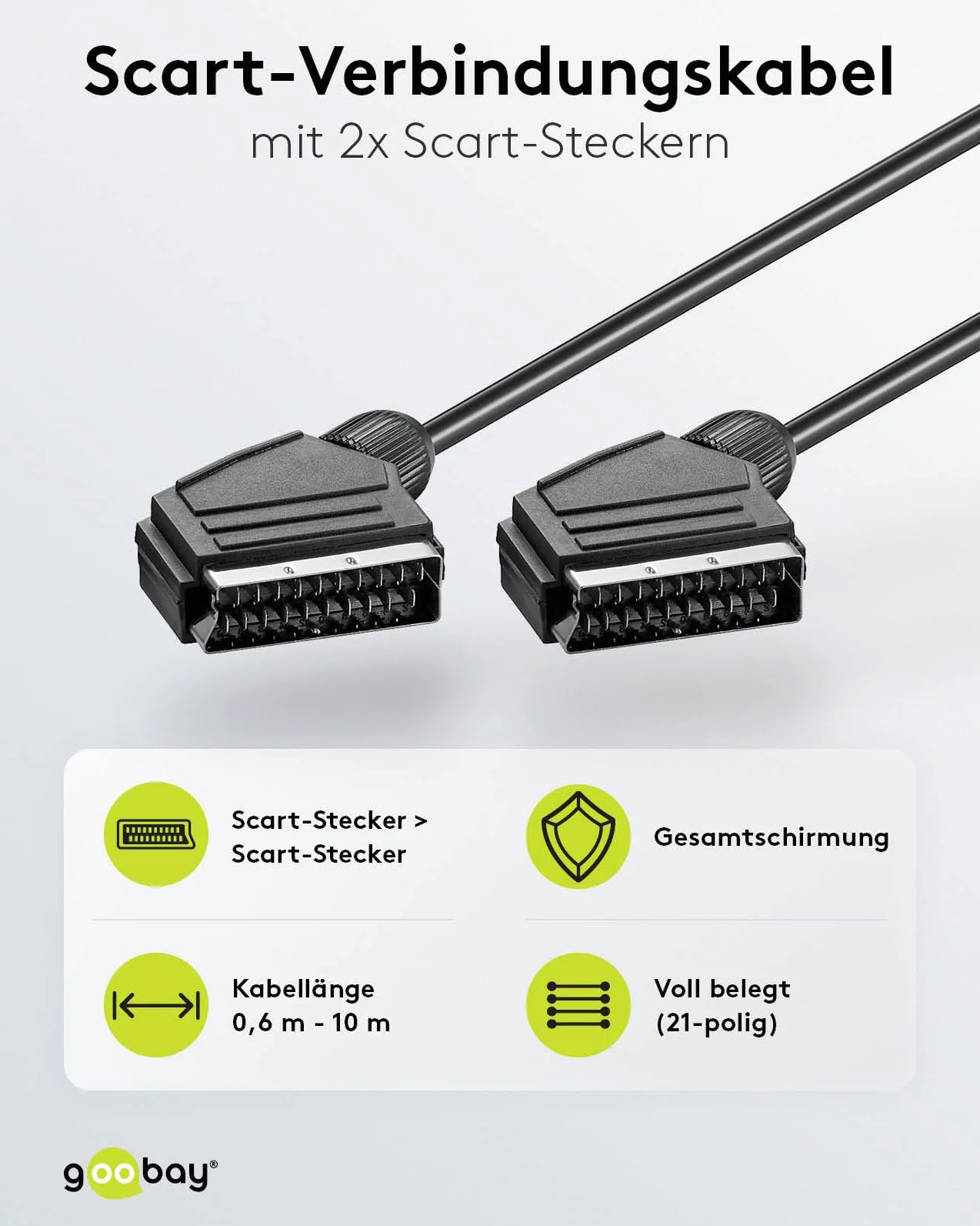 Goobay Kabel Scart 2 m, 21-biegunowy, czarny