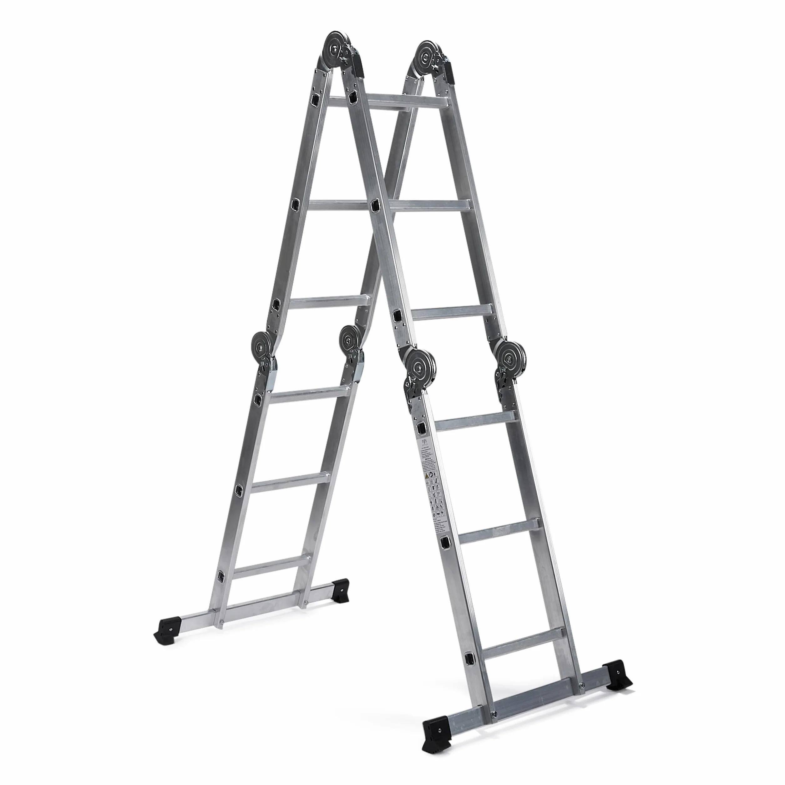 hjh OFFICE 12-stopniowa drabina wielofunkcyjna z 2 płytami rusztowania z litego aluminium W3 srebrna 345 cm Maksymalne obciążenie 150 kg 801202