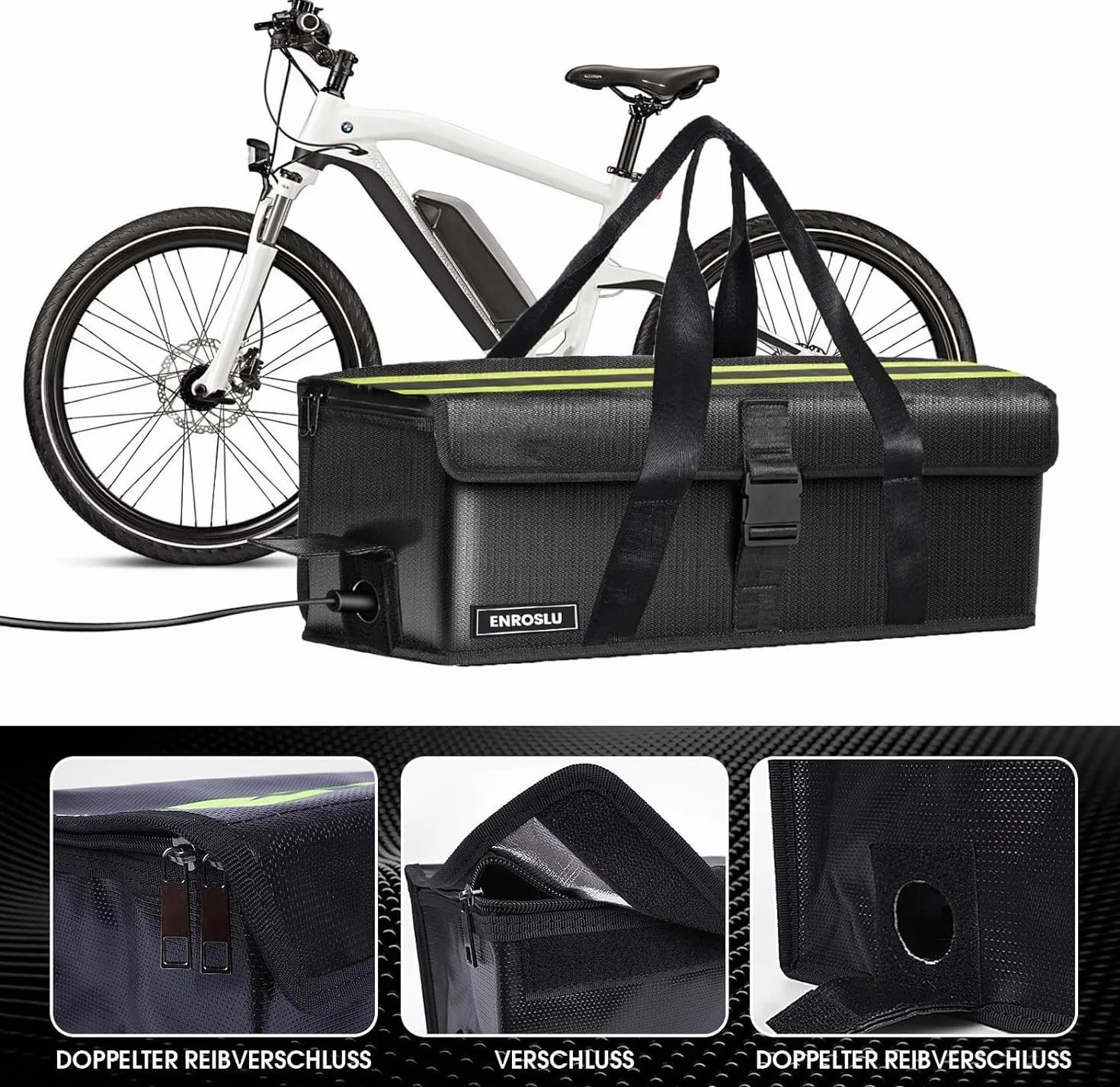 Ebike Torba na akumulatory, 8 warstw ochrony przeciwpożarowej, ognioodporna torba na akumulatory do 2300 °C, wodoodporna, chroniona przed wybuchami, bezpieczna torba na Lipo do przechowywania