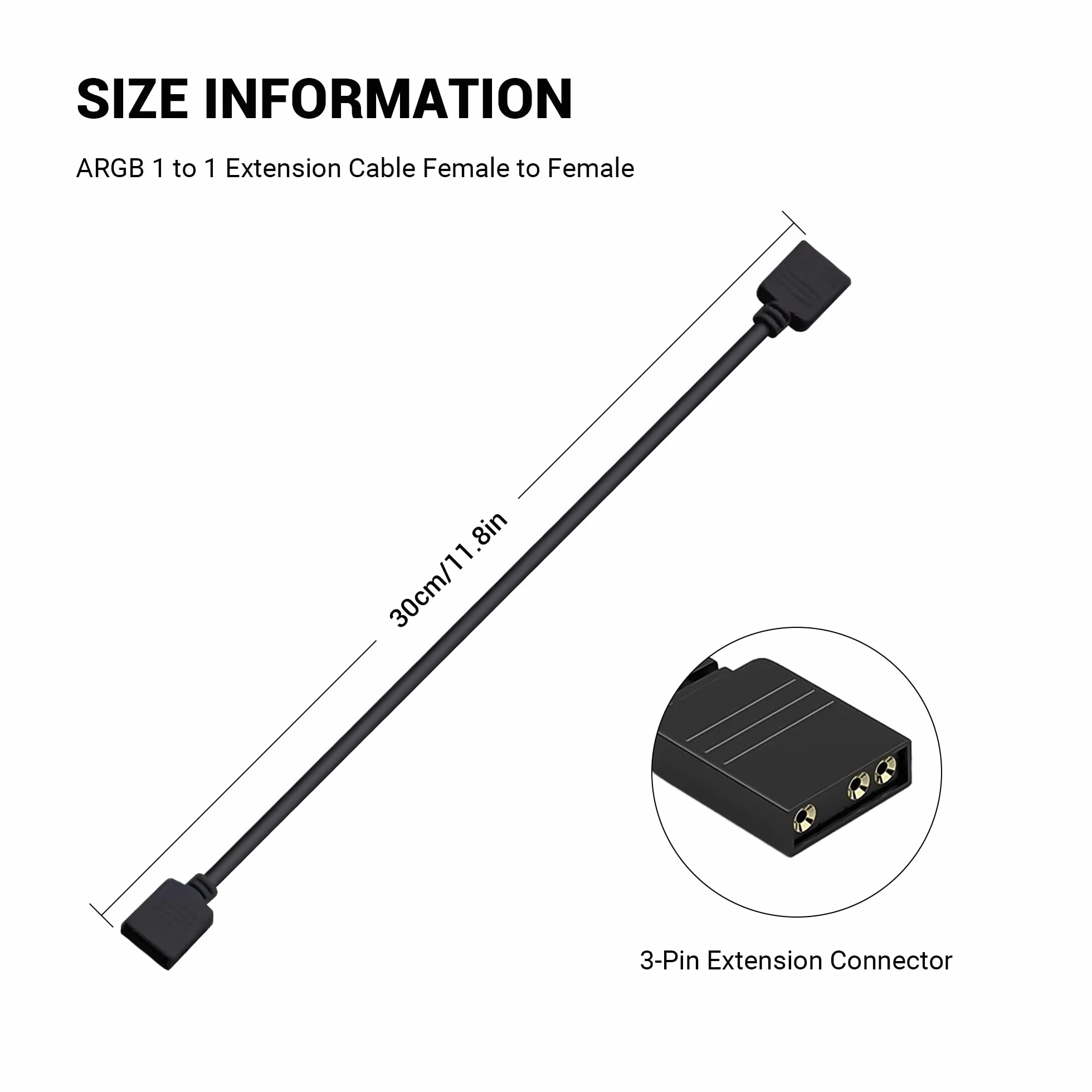 ARGB Przedłużacz 5 V, 3-biegunowy, adresowalny kabel rozdzielający ARGB, gniazdo na gniazdo, rozdzielacz LED, kabel synchroniczny do chłodnicy CPU i serii LED (30 cm, 2 szt., 1 na 1, biały)