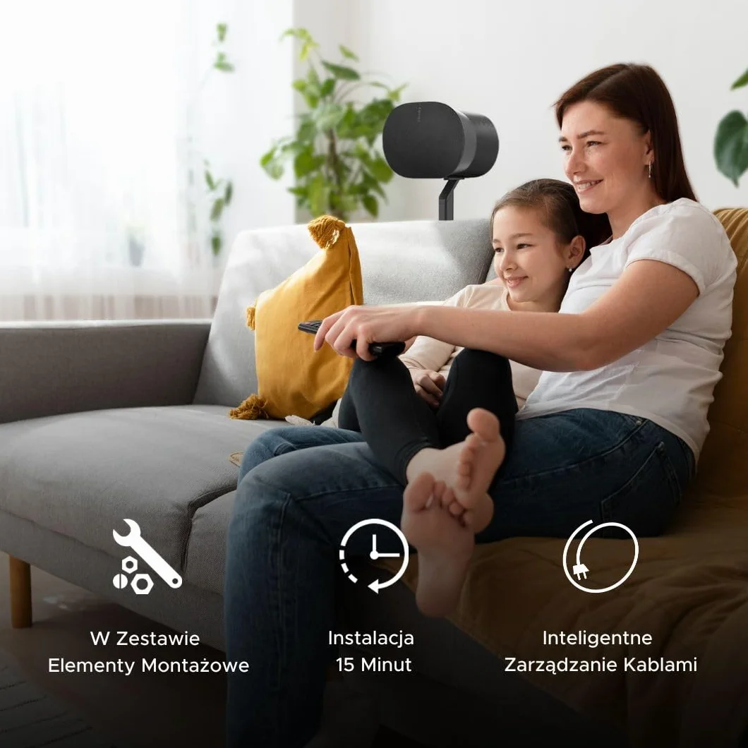 ERA300 Stojaki Podłogowe, Metalowa Konstrukcja, Zestaw 2 Szt., Czarny, Kompatybilne z Sonos ERA 300, Akcesoria w Zestawie, Zarządzanie Przewodami, Zaprojektowane w Wielkiej Brytanii, Para