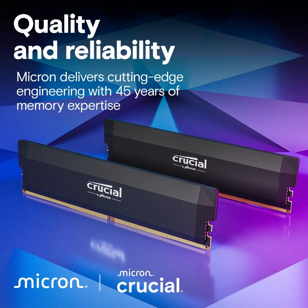 Crucial Pro DDR5 RAM 32GB Kit 6000MHz CL36 Intel XMP 3.0 AMD EXPO Gaming Memory Black CP2K16G60C36U5B
