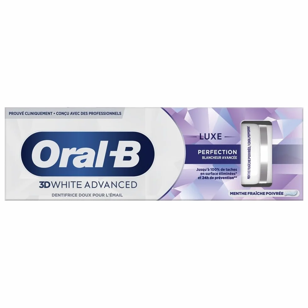 Oral-B Biała Zaawansowana luksusowa perfekcja 3D biała pasta do zębów, technologia wybielająca do usuwania plam z powierzchni zębów, aromat miętowy, do codziennego szczotkowania, 75ml