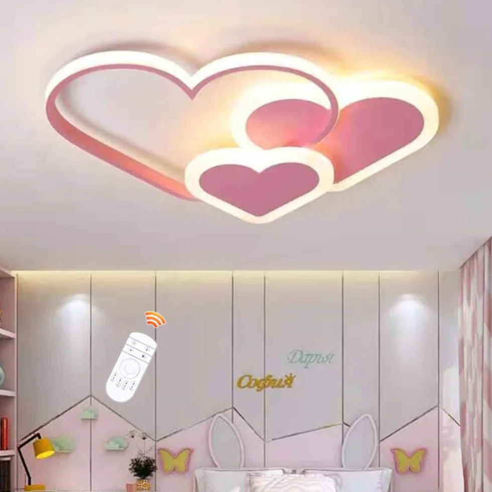 Lampa Sufitowa LED Serce Lampa Dziecięca Sypialnia Lampa Sufitowa ściemniana Za Pomocą Pilota Akrylowy Abażur Nowoczesna Jadalnia Pokój Dziecięcy żyrandol Oświetlenie Wewnętrzne Różowy,52cm
