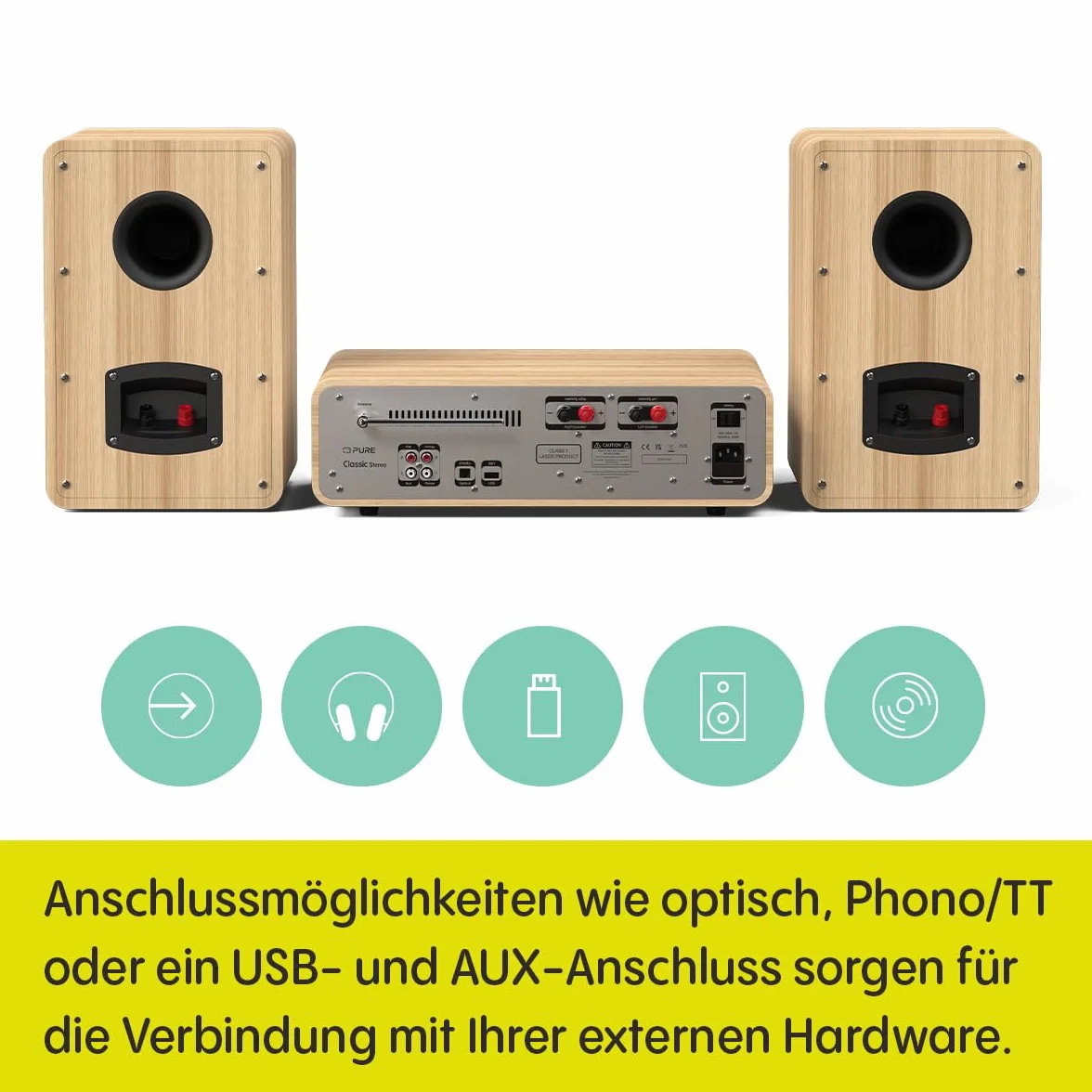 Pure Classic Stereo HiFi Music System 100 W Radio Internetowe DAB+ FM Bluetooth CD USB Spotify Connect Cotton White Oak
