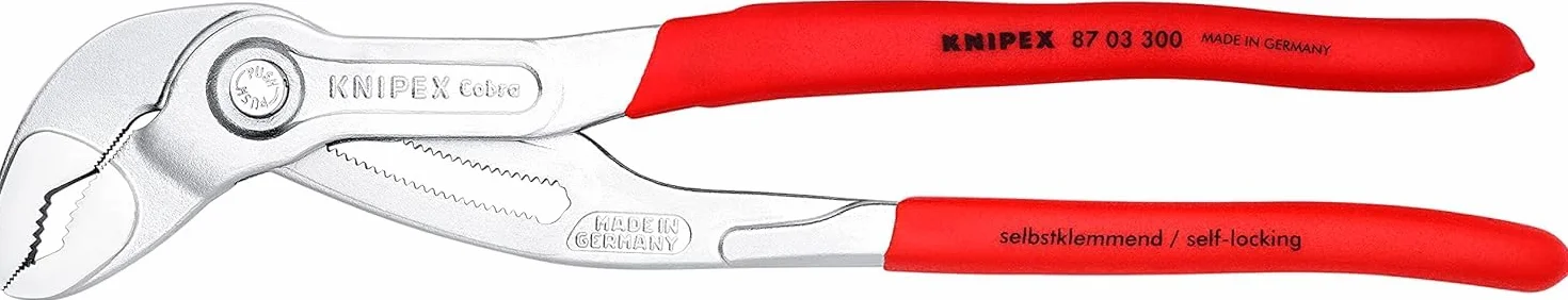 KNIPEX Cobra Szczypce nastawne do rur nowej generacji w opakowaniu z zawieszką chromowany pokryte antypoślizgowym tworzywem sztucznym, 87 03 300 SB