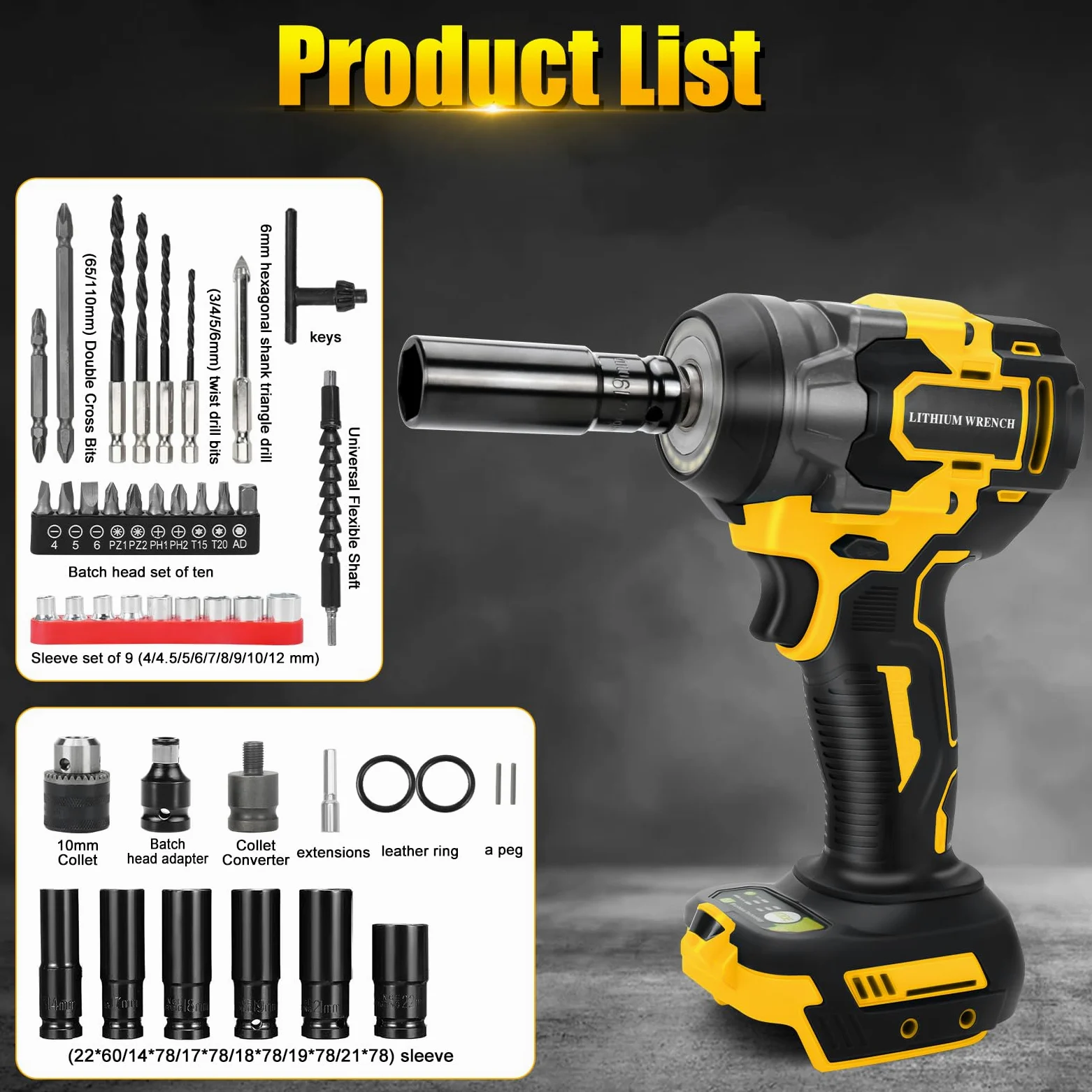 Akumulatorowa wkrętarka udarowa, kompatybilna z akumulatorem Dewalt 20 V, bezszczotkowa 700 Nm, wysoki moment obrotowy, klucz udarowy 1/2 cala, klucz udarowy z 43 akcesoriami (bez akumulatora)