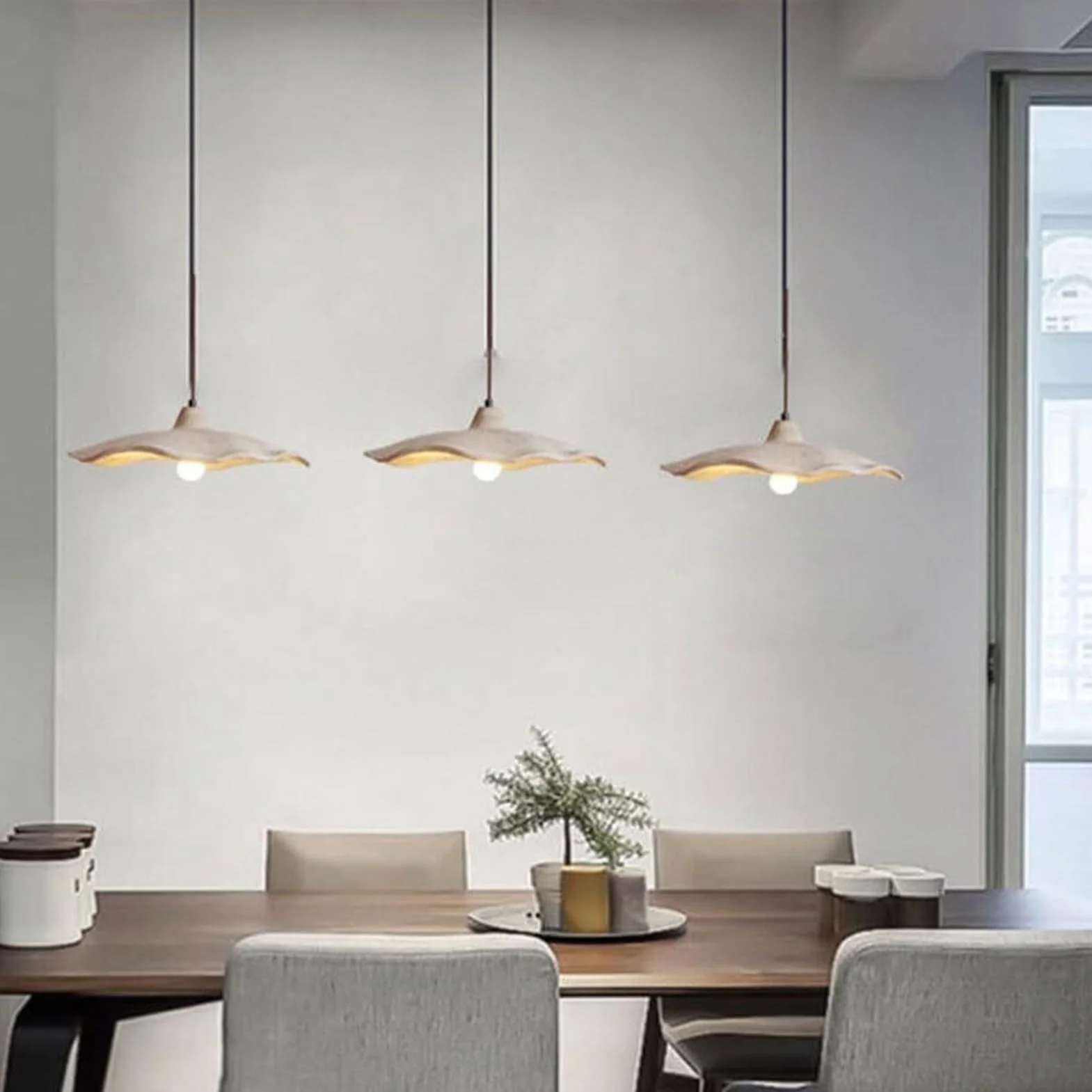 Nordic Grey Concrete Lotus Flower Pendant Lamp Chandelier Hanging Light Ceiling Mid Century Modern For Bedroom Nightstand Bedside Kitchen Island Dining Room(25CM)