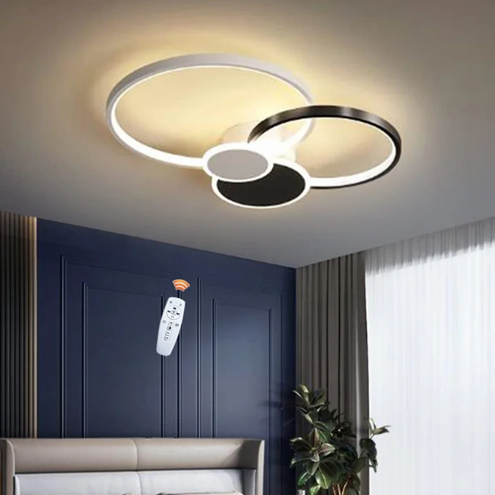 Nowoczesna Lampa Sufitowa LED 42W ściemnialna Lampa Sufitowa z Pilotem Kreatywny Okrągły żyrandol Akrylowy Abażur Sypialni Jadalnia Kuchnia Wisiorek światło Oświetlenie Wewnętrzne,Black