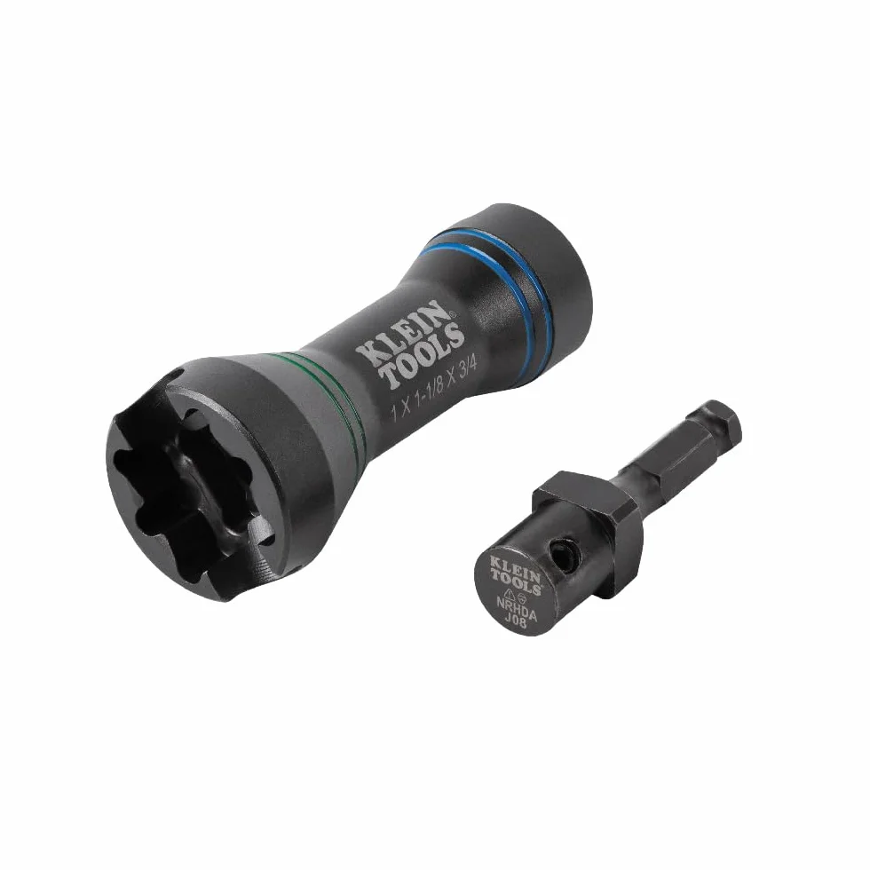 Klein Tools NRHDM Zestaw mini nasadek udarowych 5 w 1, 1/4 cala, 1-calowy, potrójne kwadratowe gniazdo bitowe 1-1/8 cala z małymi i dużymi gniazdami wyrównującymi
