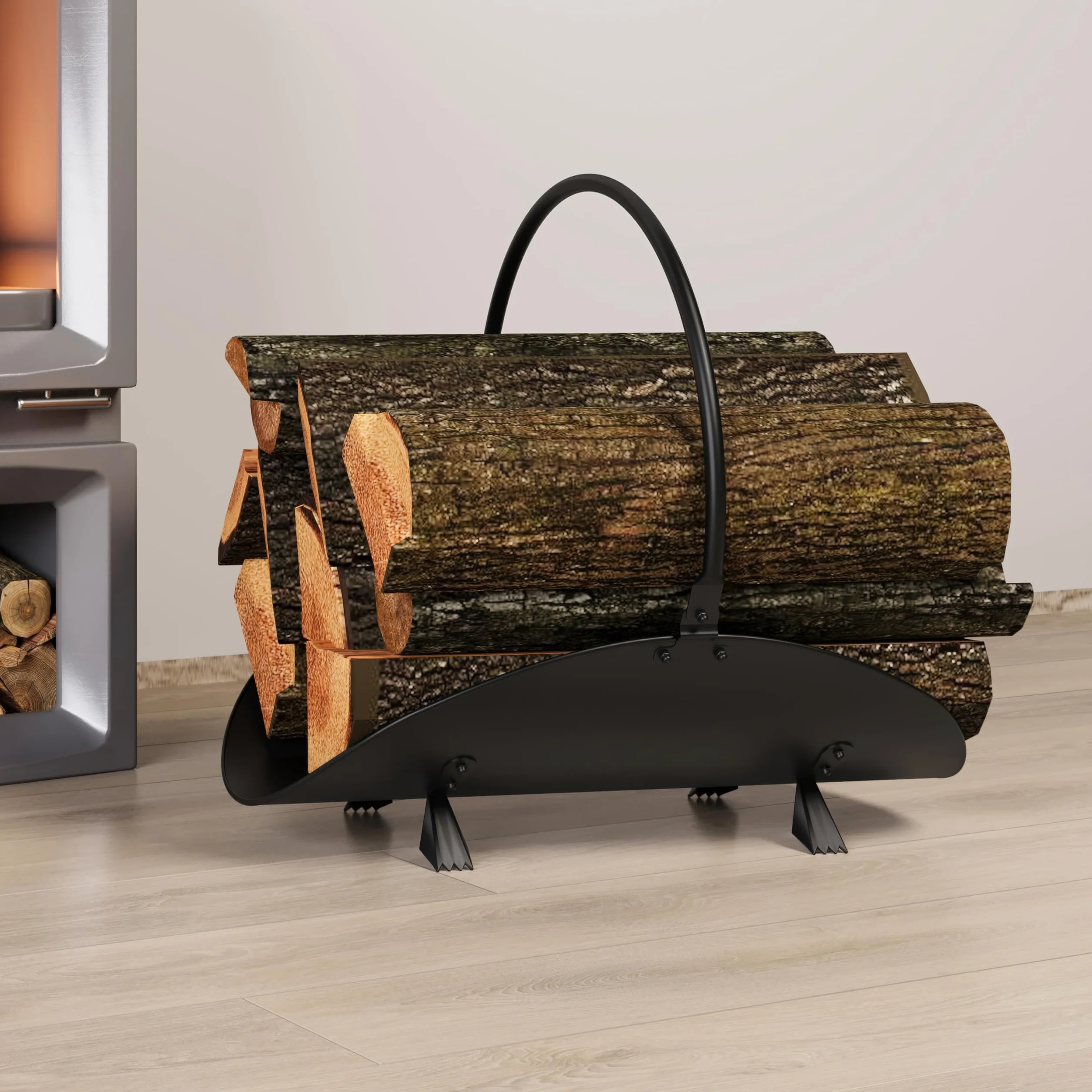 Kingson Czarny kosz na kłody - 48 x 34 x 37 cm - nowoczesne rozwiązanie do przechowywania kłód kominkowych
