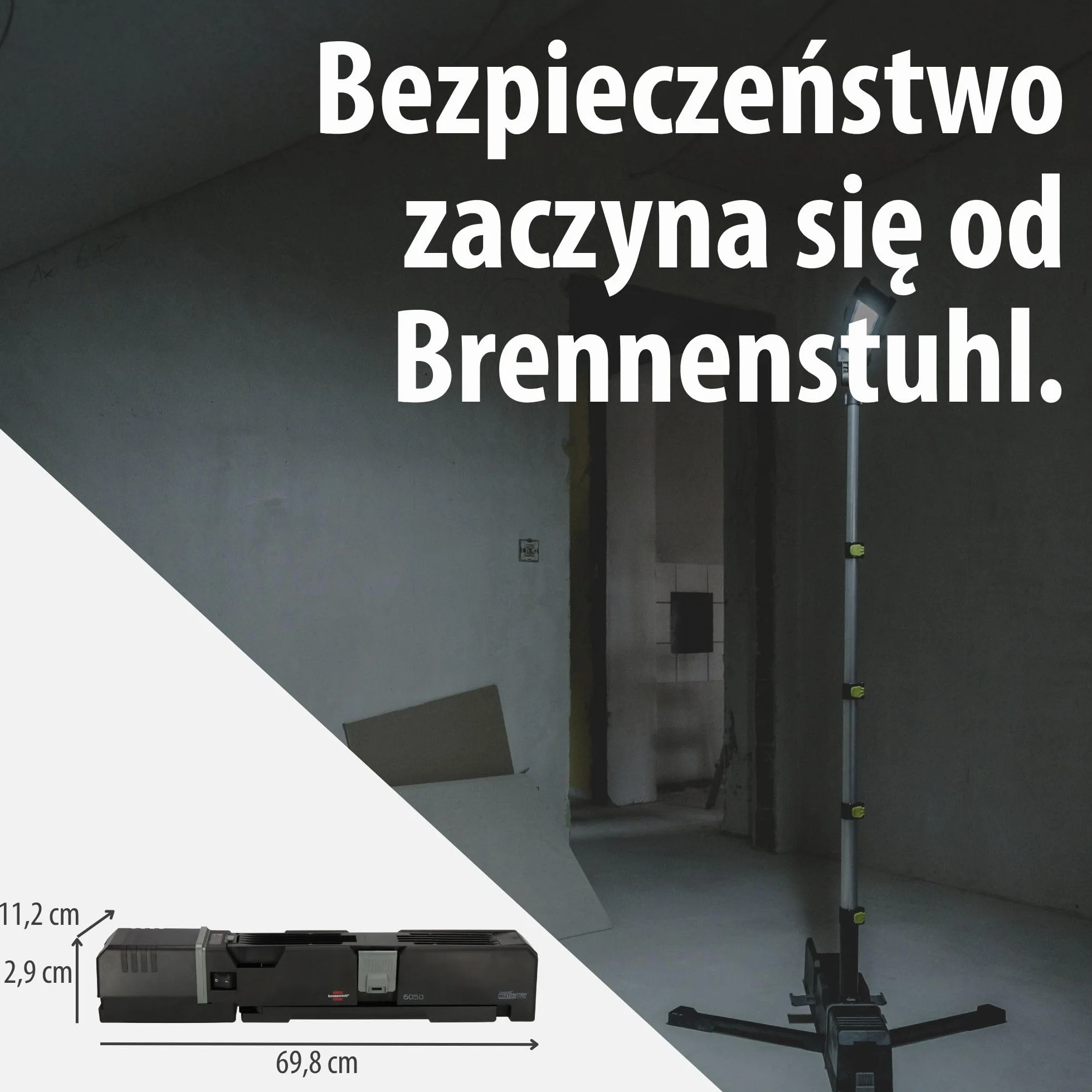 Brennenstuhl Multi Battery LED Akku Teleskopowa lampa robocza 6050 MA (7700lm, IP54, kompatybilny z akumulatorami 18V od 10 różnych producentów, bez baterii, Engineered in Germany)