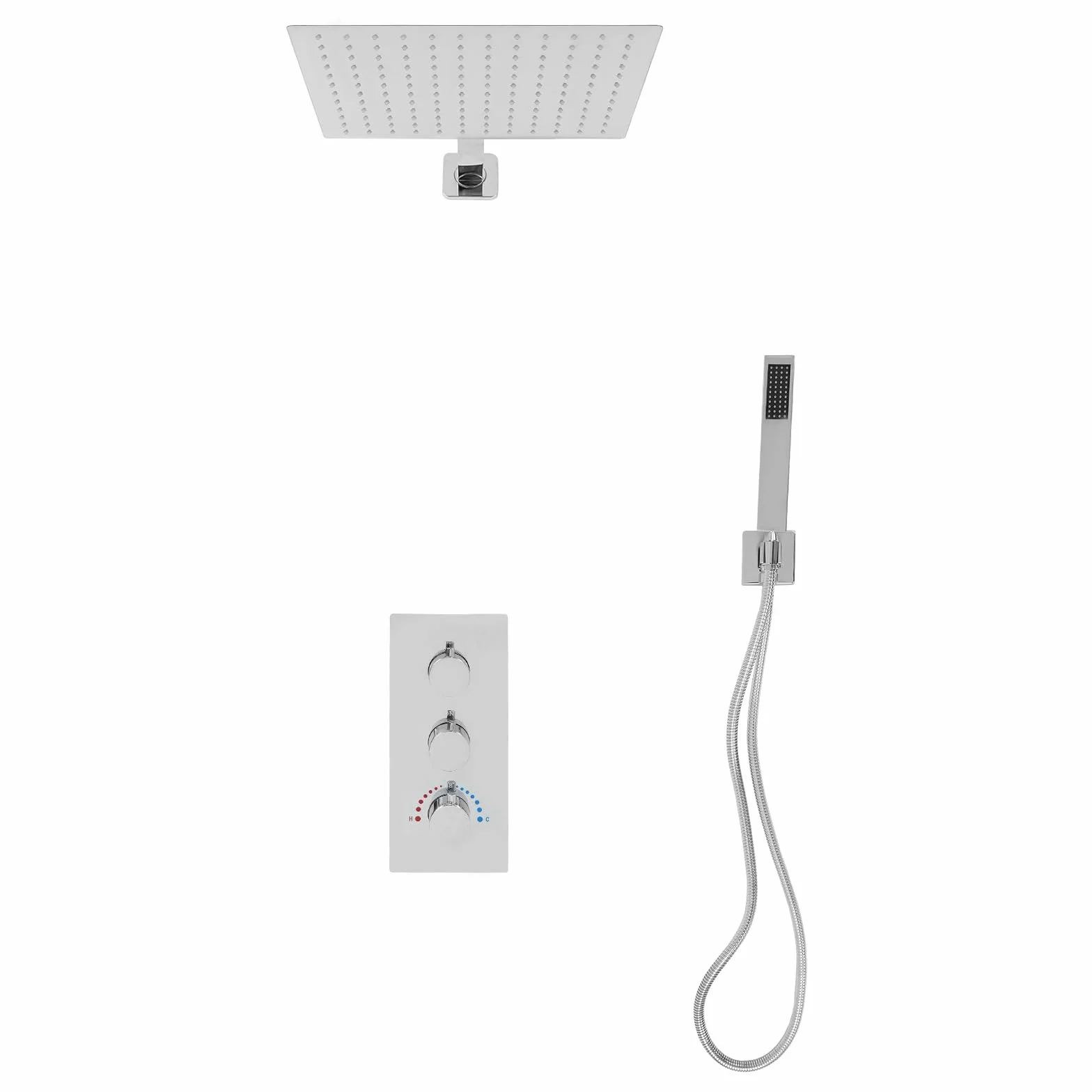 Zestaw podtynkowej baterii prysznicowej, system prysznicowy z deszczownicą 30 x 30 cm, armatura prysznicowa podtynkowa, kompletny zestaw ze słuchawką prysznicową, zestaw prysznicowy do łazienki