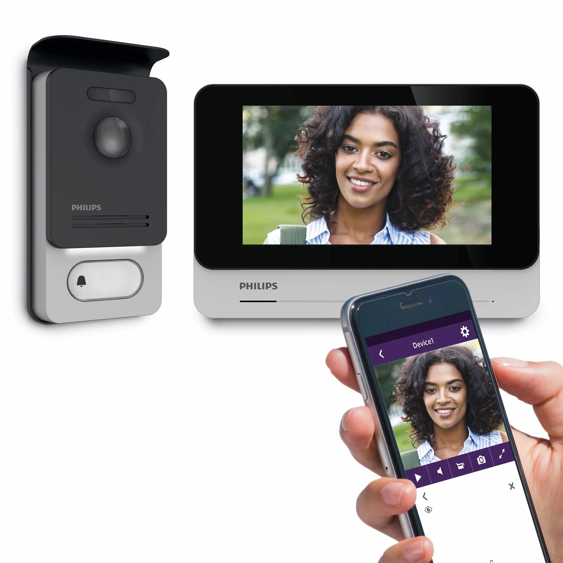 Philips Welcome - Wideofon - Eye Connect 2, Wideofon podłączony do smartfona, kontrola dostępu RFID, funkcja wiadomości o braku odwiedzających, funkcja komunikacji i monitorowania - 531036