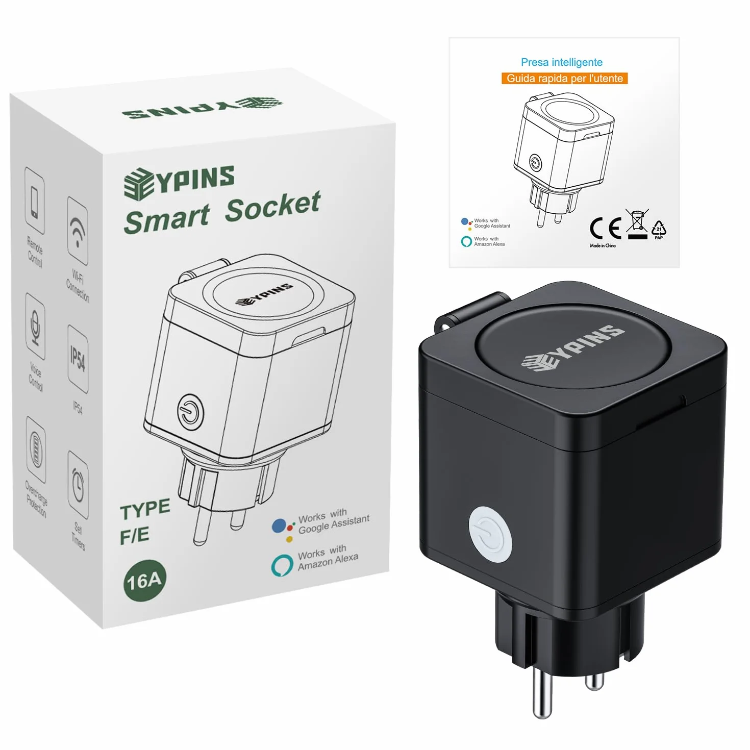 EYPINS Gniazdko WLAN do użytku na zewnątrz IP54, Inteligentne gniazdko zewnętrzne z pomiarem prądu, harmonogramem, ochroną przed przeciążeniem, Sterowanie głosem za pomocą Alexa i Google Home, Zdalne