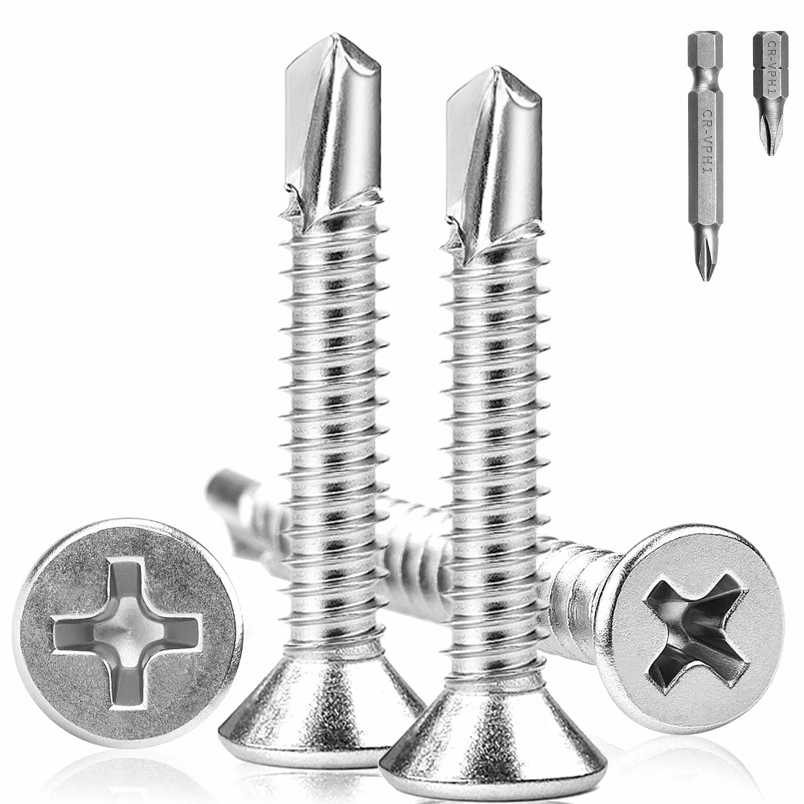160 sztuk wkrętów samowiercących M4,2 x 32 mm, wkręty samogwintujące, ze stali nierdzewnej, z łbem stożkowym, wkręty krzyżowe, metalowe z wiertłem