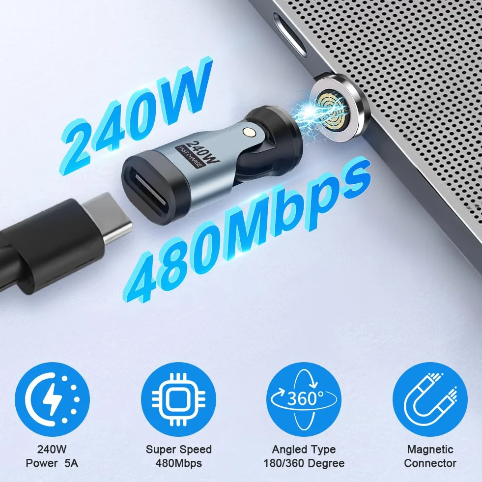 AXFEE Adapter magnetyczny USB C na USB C 240W 9-pinowy kompatybilny z telefonami 15 16 Pro Max Pad Mini 6 S24 S23 A54