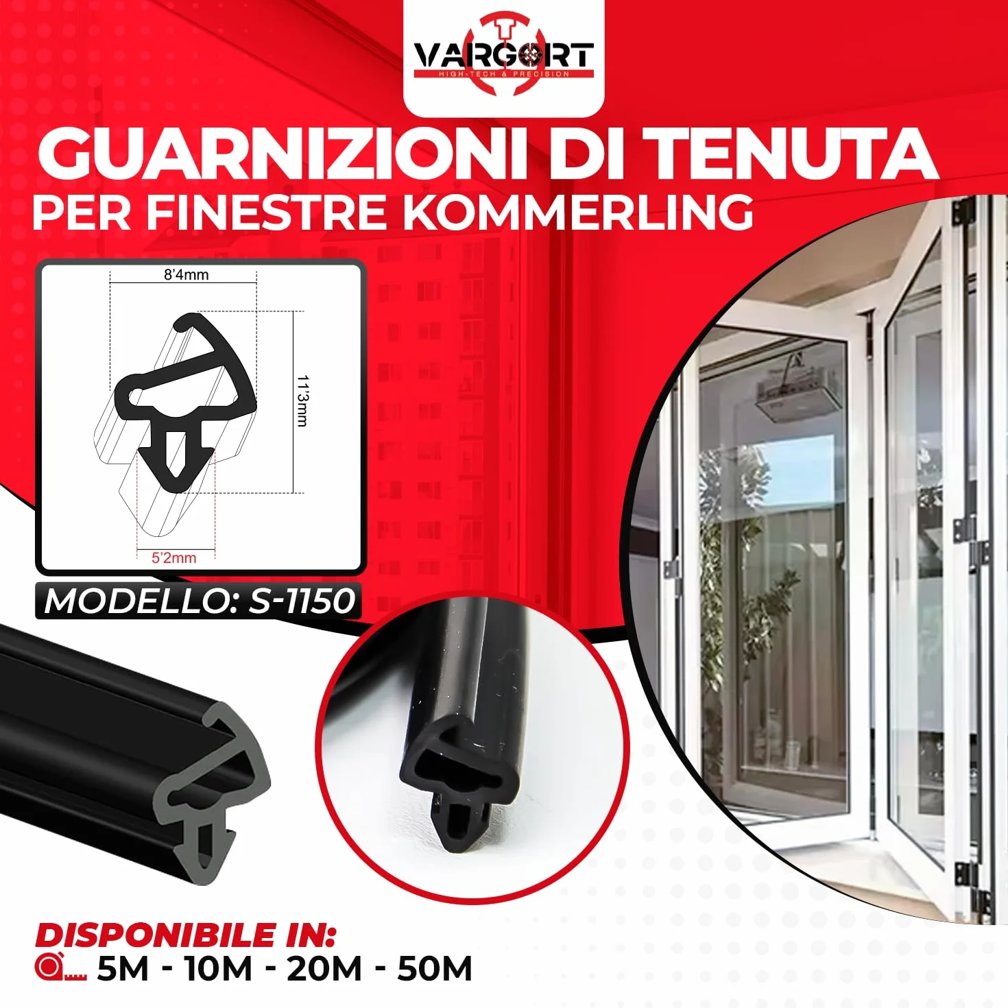 Czarny EPDM ogranicznik przeciągów S-1150 (10 m) – izolacja termiczna i akustyczna do drzwi i okien