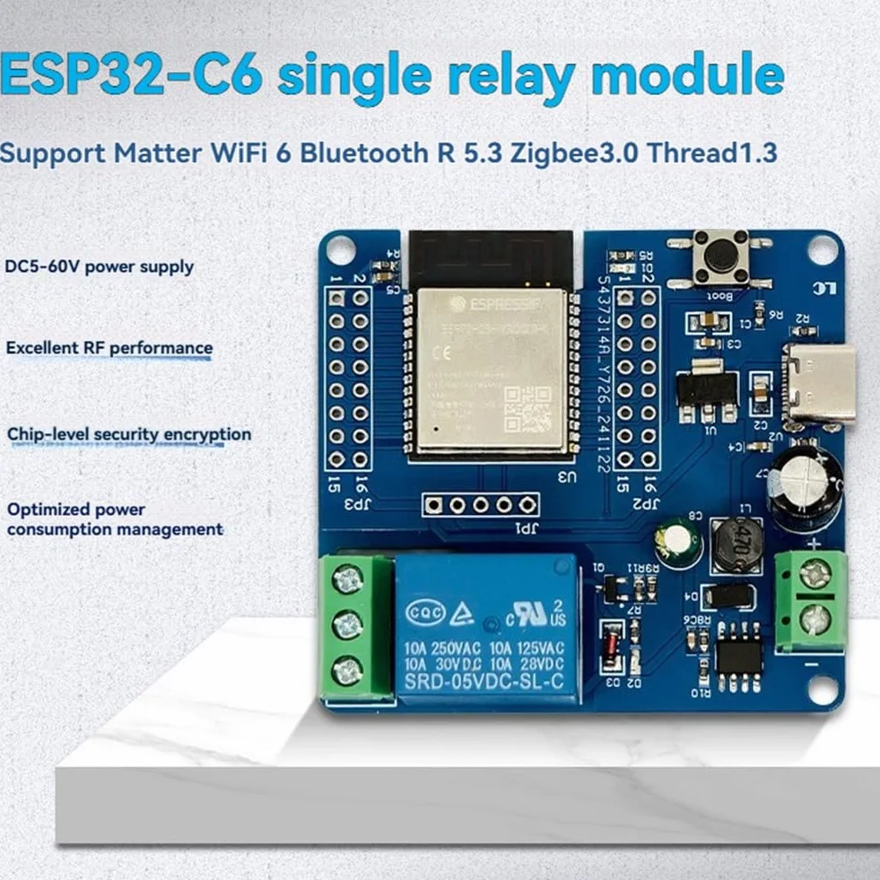 ESP32-C6 pojedynczy moduł przekaźnikowy DC5-60V Support Matter WiFi6 Bluetooth 5.3 Zigbee3.0 Thread1.3 dla inteligentnych urządzeń domowych