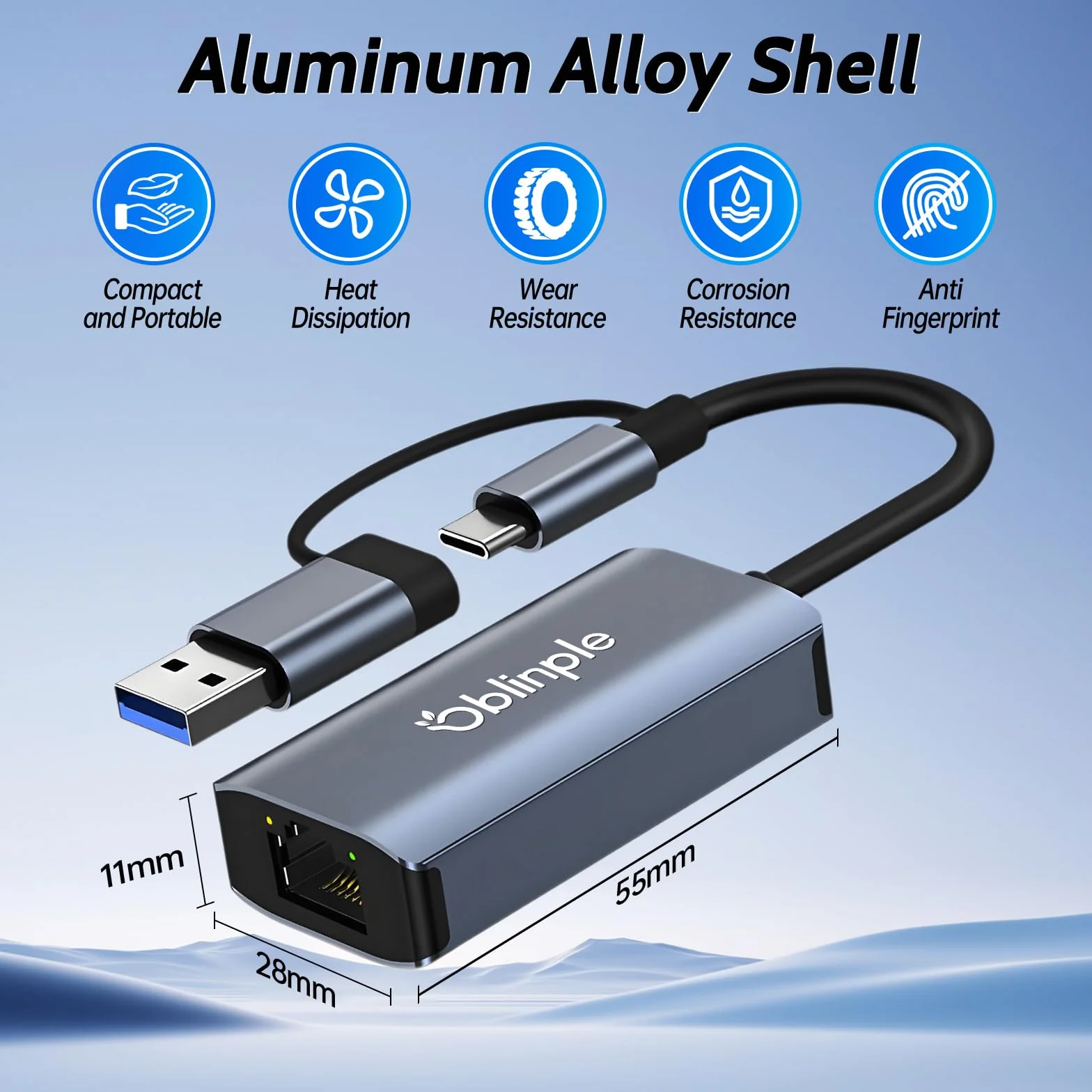 Adapter USB C na Ethernet, 2 w 1, USB 3.0, 1000 Mbps, typ C na RJ45, adapter sieciowy Gigabit LAN, do systemu Windows XP, Mac OS, Linux, Vista, do MacBooka, laptopa
