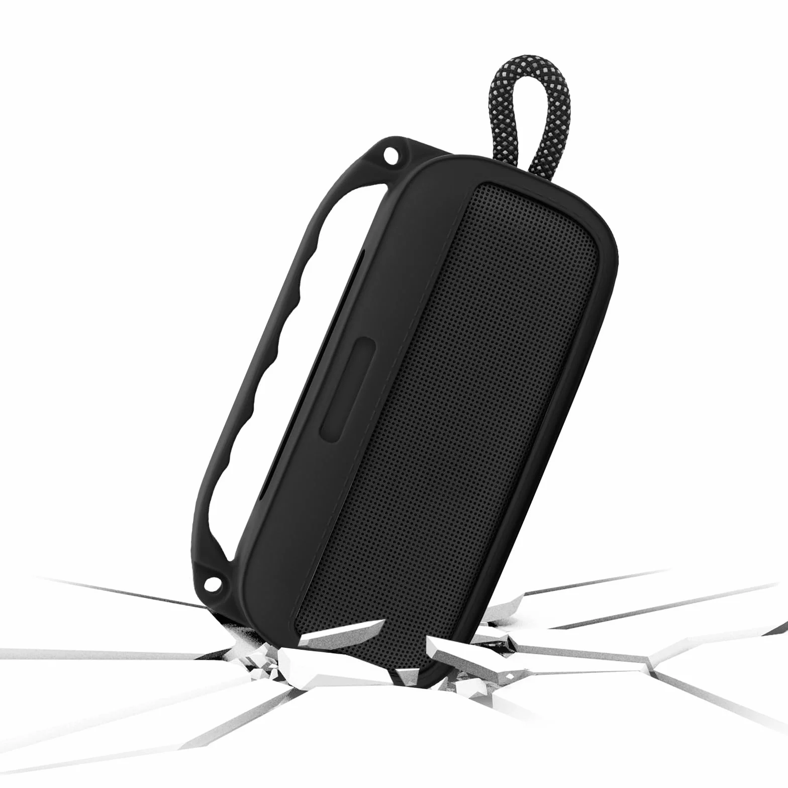 Geekria Silikonowe etui na głośnik, kompatybilne z Bose SoundLink Plus, ochronna miękka skóra, zamiennik przenośnych głośników, rękaw podróżny z paskiem na ramię (czarny)