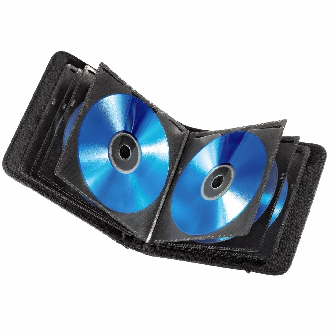 Hama Organizer na płyty CD/DVD/Blu-ray i karty pamięci (6 kieszeni na karty, 24 miejsca na płyty, na gumkę, 16,3 x 2,2 x 15,5 cm) czarny