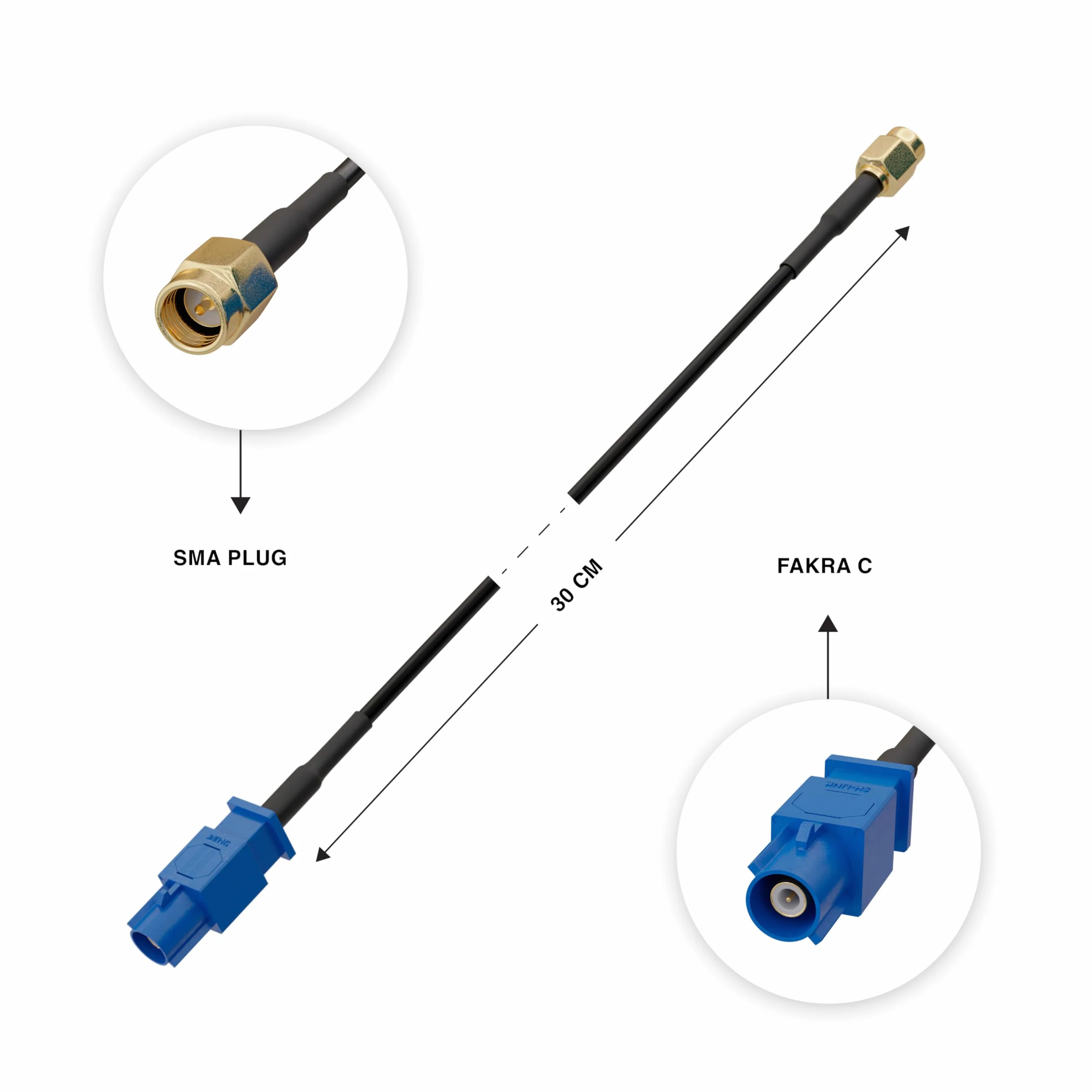 ES-FC30SMA | adapter antenowy GPS | Fakra C na SMA | Kabel Pigtail | koncentryczny | 30 cm | Auto | DVR | GPS |