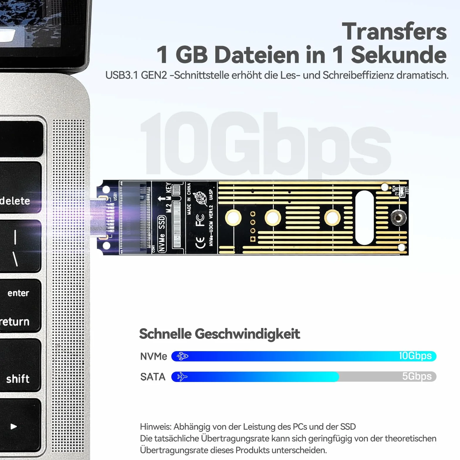 ELUTENG Karta Adaptera M.2 NVMe Na USB 3.1 Typu A, 10 Gb/s, Konwerter Czytnik PCIe SSD, Obsługa Klucza M 2230, 2242, 2260, 2280