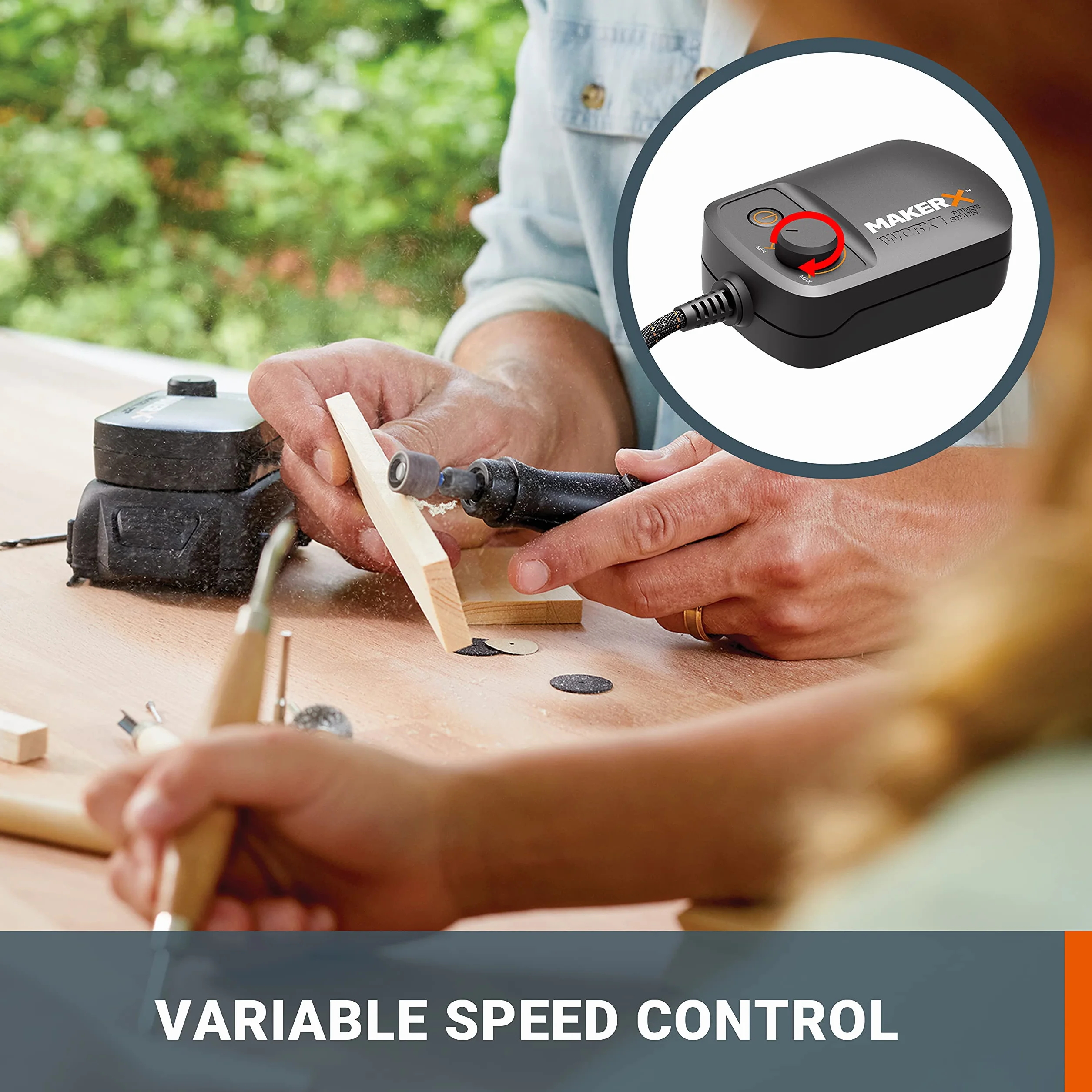 WORX MakerX 18V (20 V MAX) narzędzie obrotowe + grawer do drewna i metalu + szlifierka kątowa, zestaw Combo 3 narzędzia WX991, PowerShare, 1 bateria w zestawie, 48 akcesoriów w zestawie