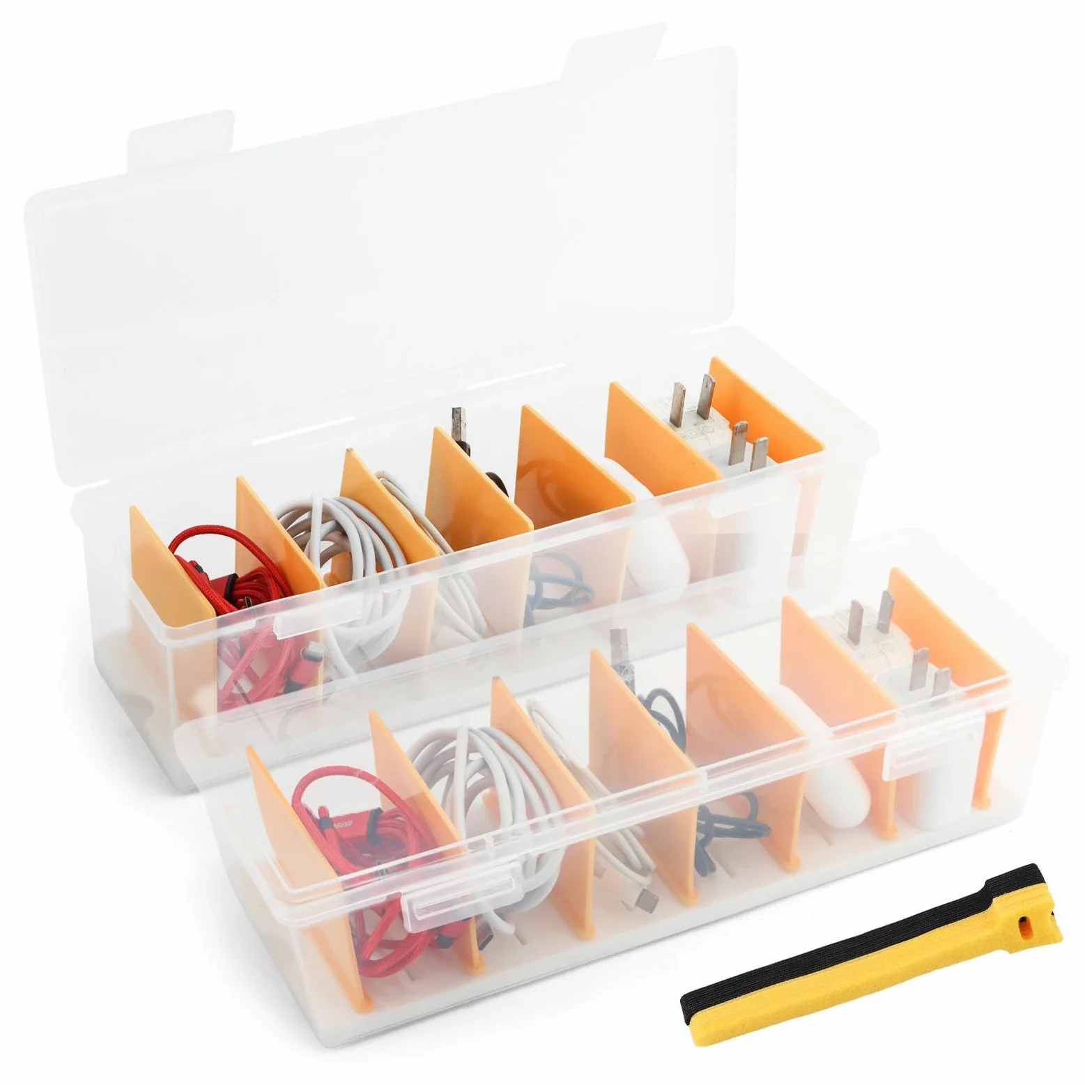 Organizer na kable z 20 opaskami kablowymi, przezroczysty pasek mocujący, organizer do telefonu, organizer na przewody, elektroniczny schowek do szuflady, biura, domu, 2 szt. (przezroczyste)