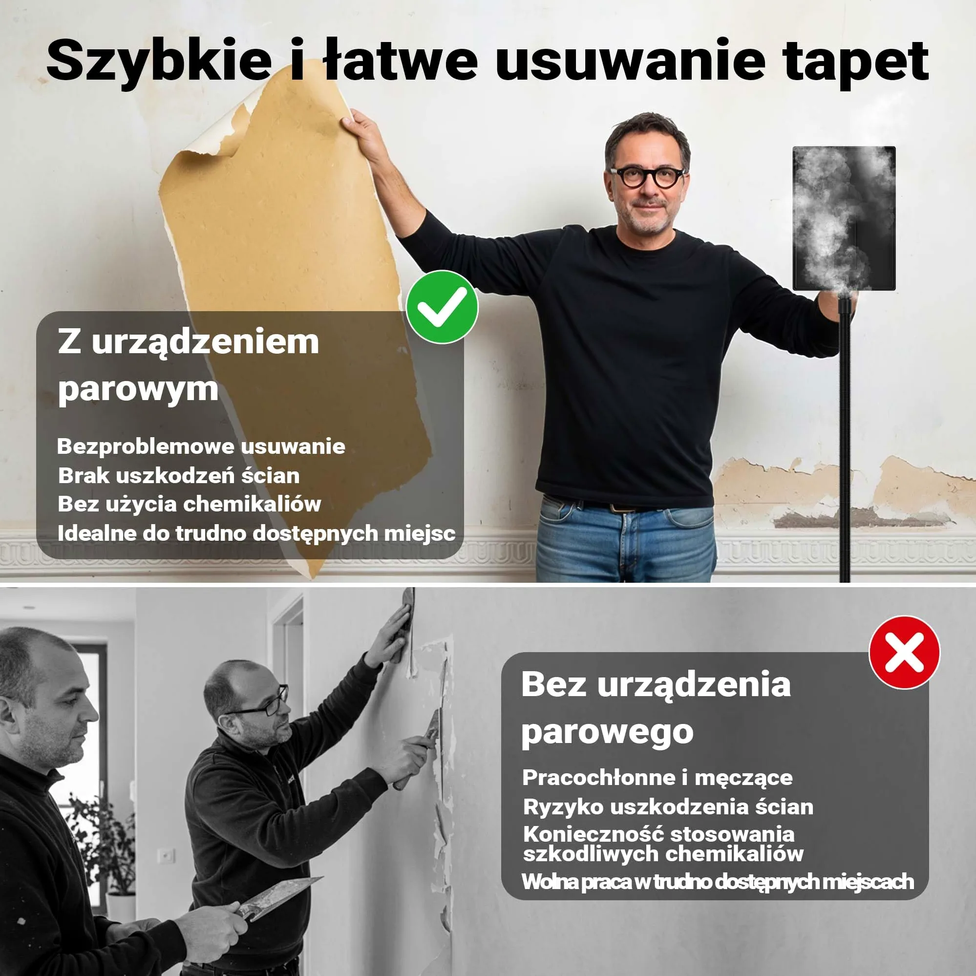 Urządzenie do usuwania tapet na parę z pojemnikiem 4,5l mocą 2200W i czasem pracy 70 minut parownica