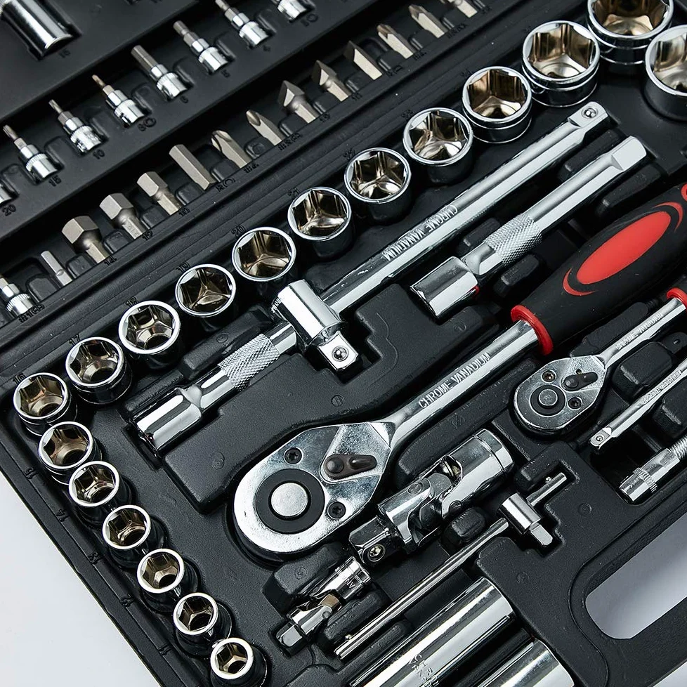 zestaw gniazd 94-częściowy 1/4 cala zestaw grzechotki do napędu chromowo-wanadowego zestaw narzędzi Cr-V mechanik do samochodu, DIY i naprawy