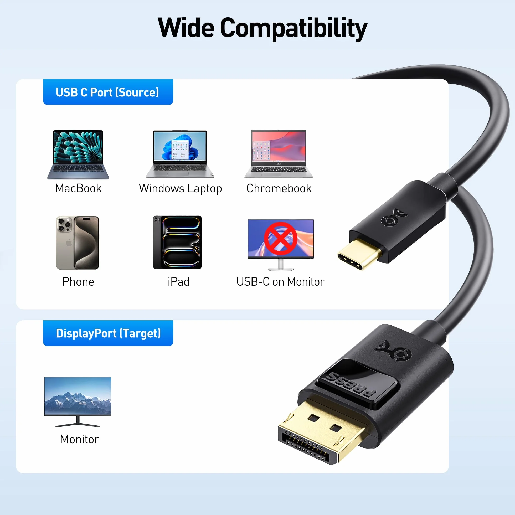 Cable Matters 2-pak, kabel USB-C na DisplayPort w kolorze czarnym - 1,8 m