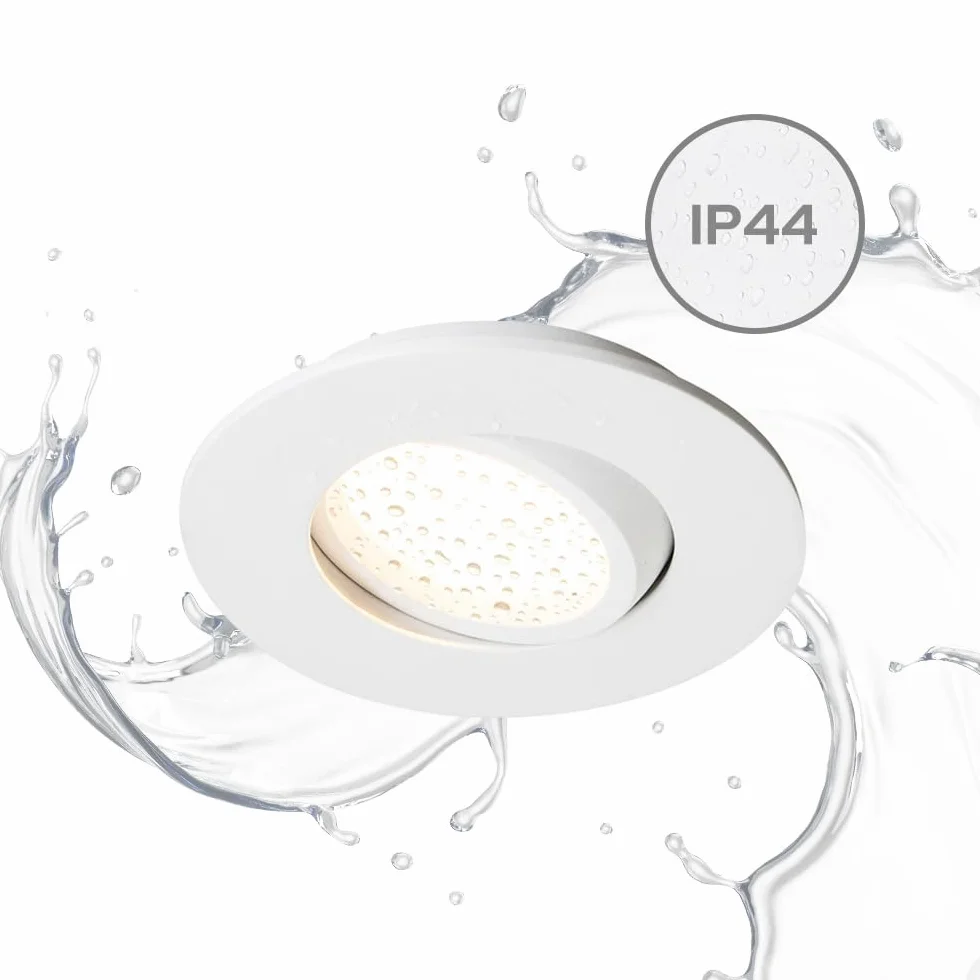 EDO Zestaw 3 sztuk - Oprawa Wpuszczana LED GU10 5,5W 6500K 230V POLI Biała Okrągła Ø 95 mm - Reflektor Podtynkowy z Regulowanym Pierścieniem - Lampa Sufitowa IP44 do Łazienki, Pralni, Kuchni